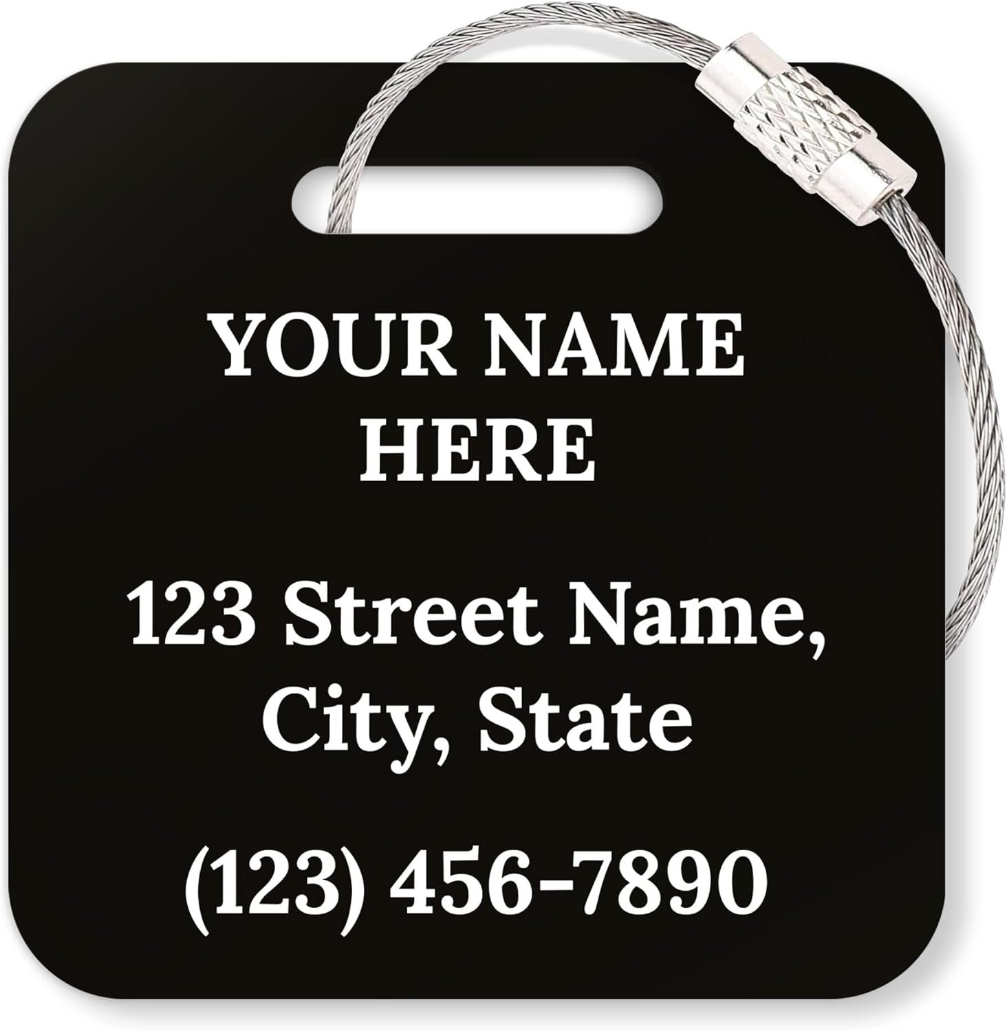 Custom Luggage Tags, Personalized Name Address for Suitcases,Backpack, Handbag, Travel Equipment Tag, 2×2 Inches, Acrylic Heavy Duty Waterproof, Made in The USA by My Sign Center- Black
