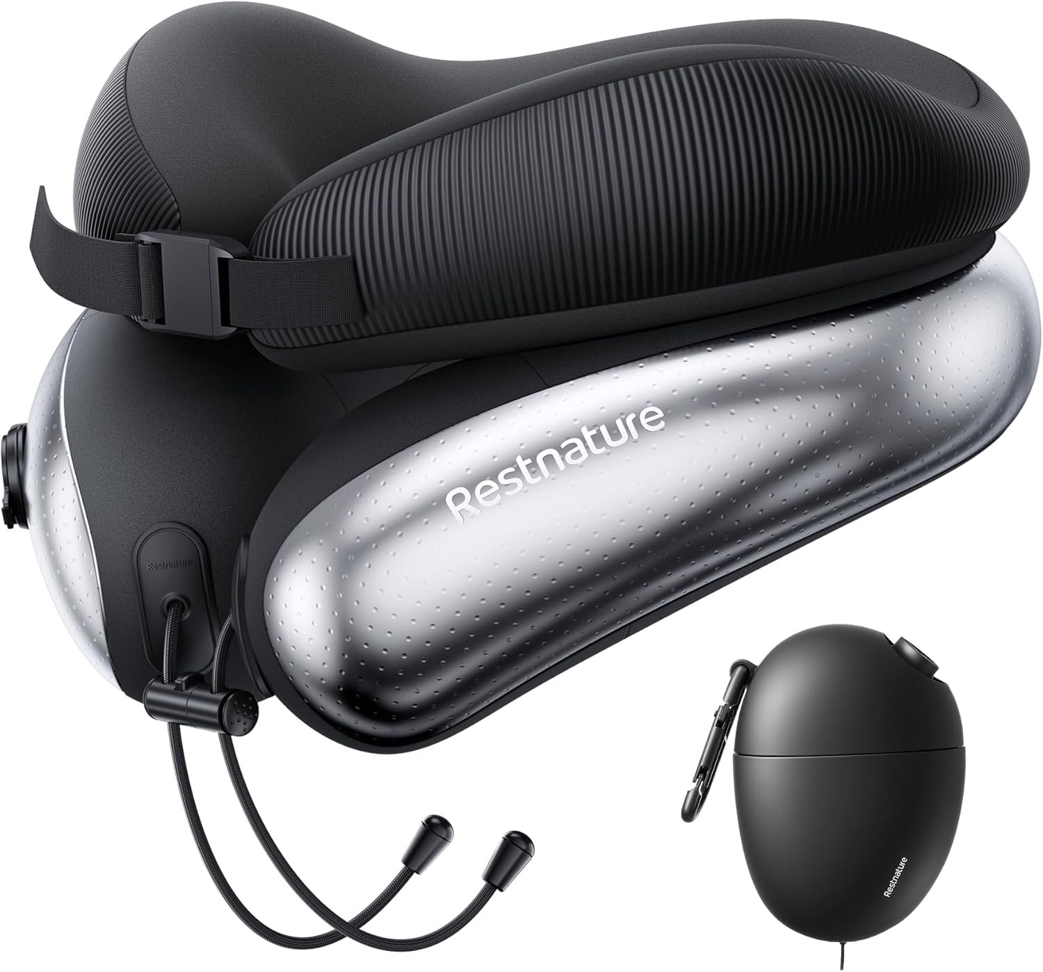 Neck Pillow for Traveling, Travel Pillows for Airplanes, Adjustable Neck Pillow Airplane Travel Essentials – 2 Layer Patented | Inflatable Air Loop & Memory Foam for 360° Ergonomic Support