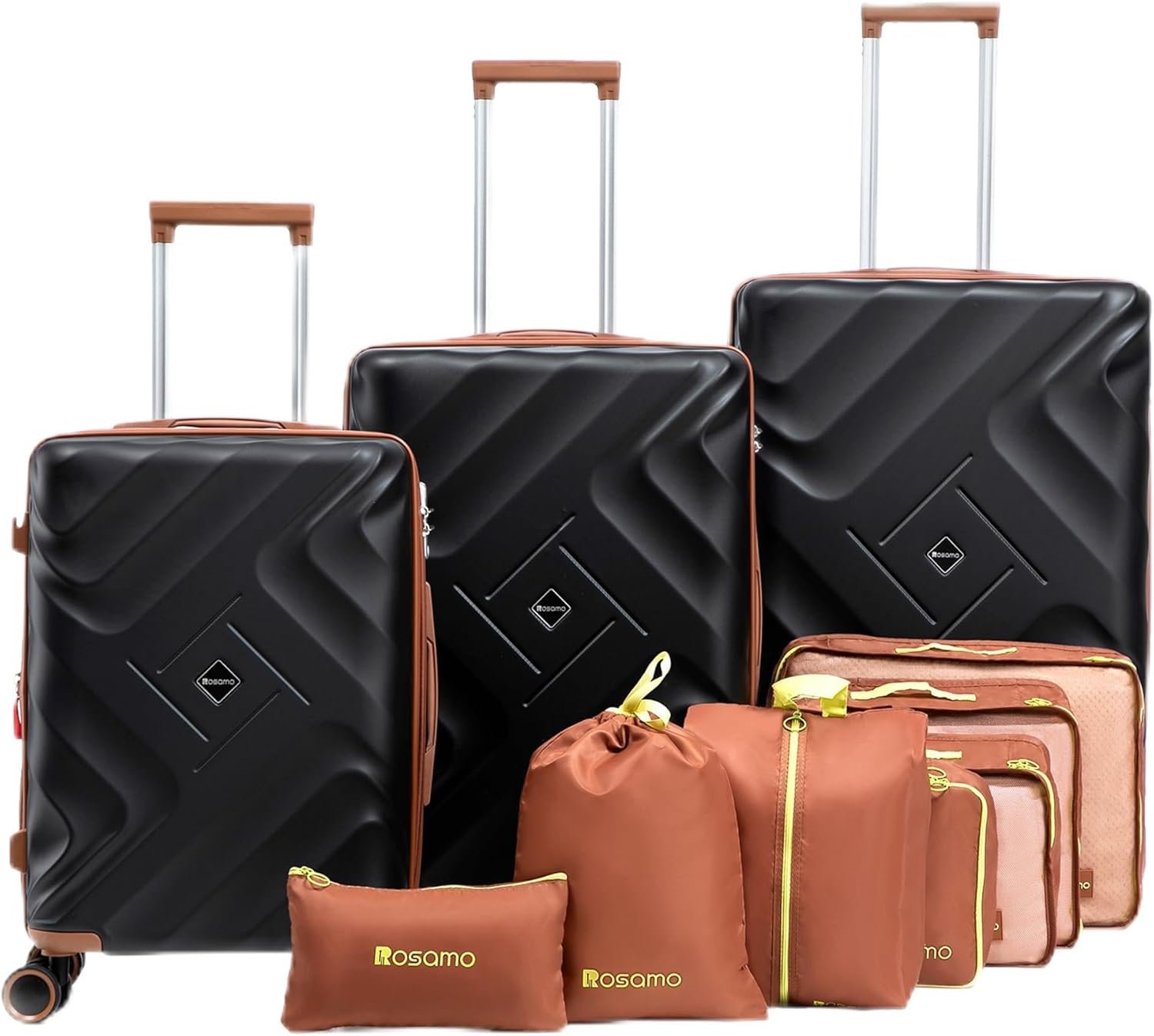 Rosamo 10 piece Luggage Set Expandable Suitcase 22x14x9 Airline Approved Carry on, ABS Hard Case Suitcases with Spinner Wheels,TSA Lock