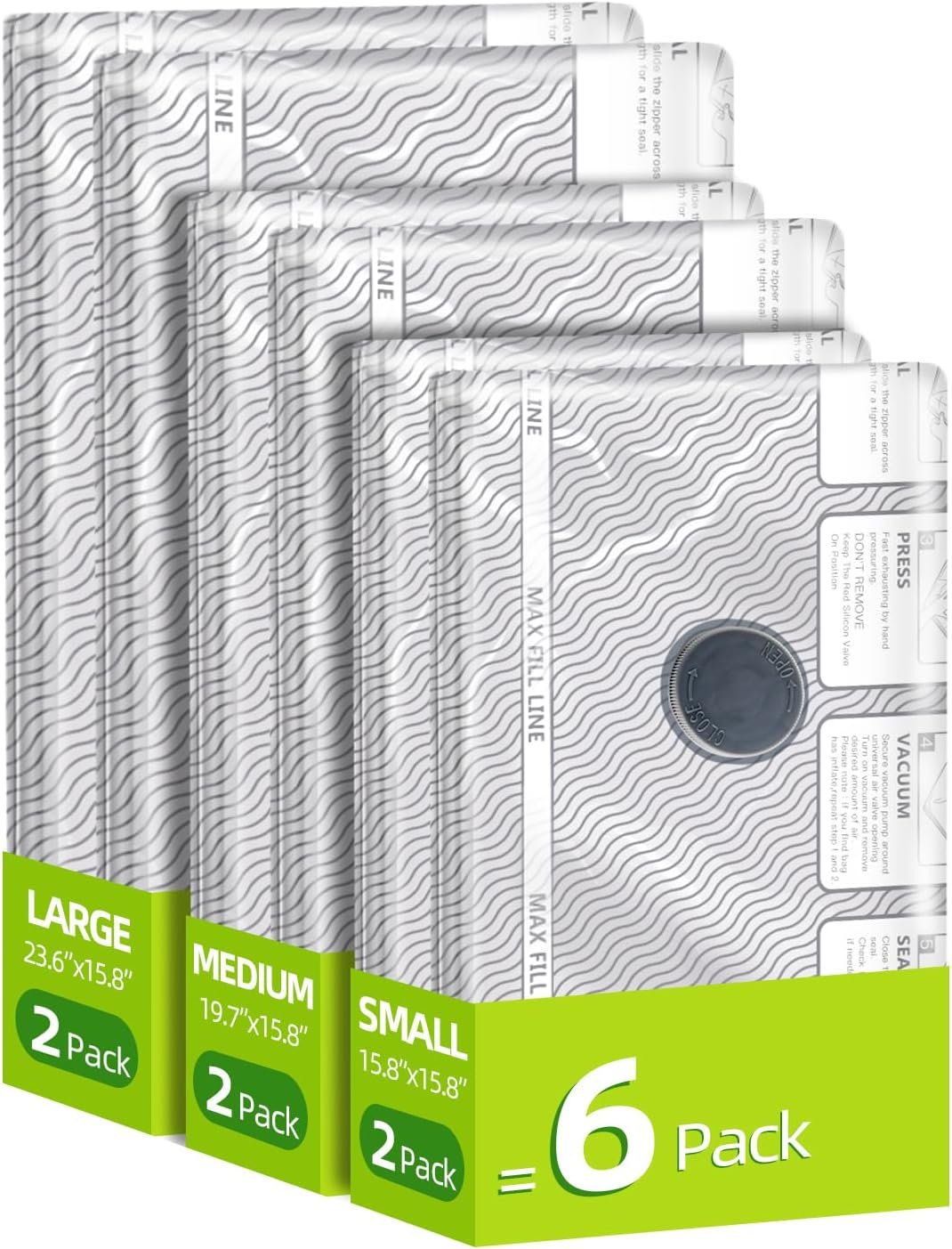 Travel Vacuum Storage Bags, 6 Pack Carry-On Size for Luggage and Suitcase, Vacuum Storage Bags, Vacuum for Bags Storage, Space Saver for Clothes & Clothing – 80% Space Saver(No pump)