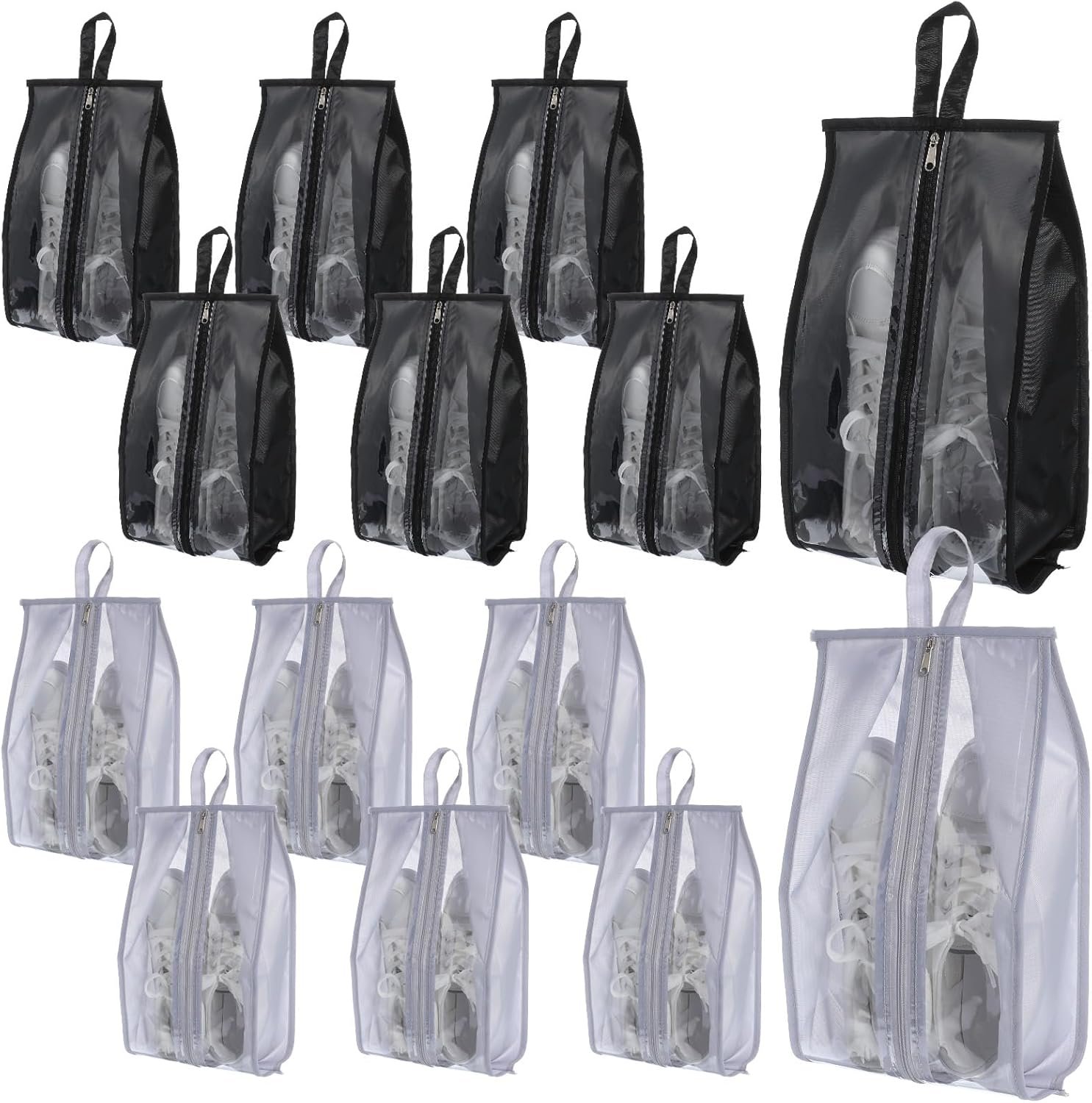 12 Pack Waterproof Shoe Bags for Travel, Portable Shoes Organizer with Zipper, Black and Grey Shoe Pouches for Men and Women