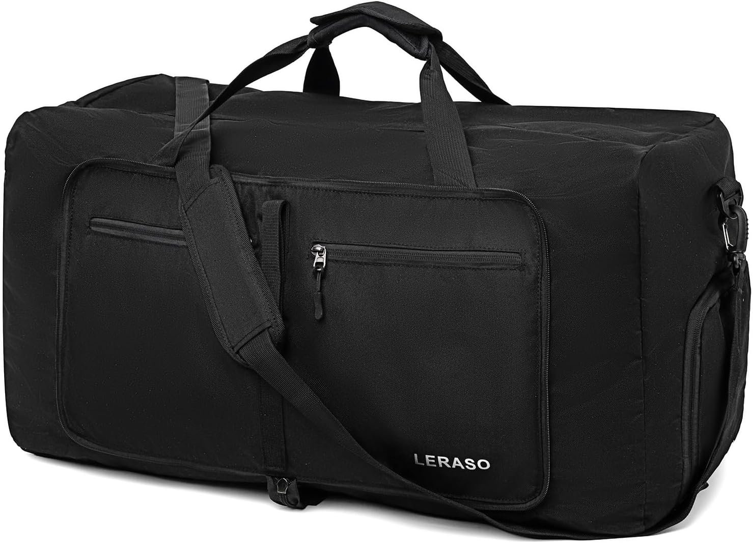 65L Foldable Duffle Bag with Shoe Compartment – Large Travel Duffel Bag for Men & Women, Packable Weekend Bag with Trolley Sleeve, Water-Resistant & Lightweight Gym Bag for Travel, Sports (Black)