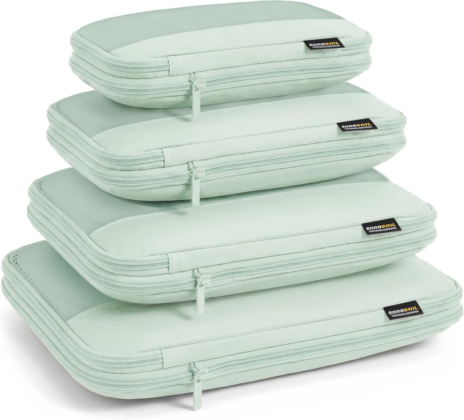 4 Piece Compression Packing Cubes for 3–7 Day Travel, Lightweight Travel Organizers with Breathable Mesh, Double-Zipper Packing Cubes for Carry-On & Suitcases (Light Green)
