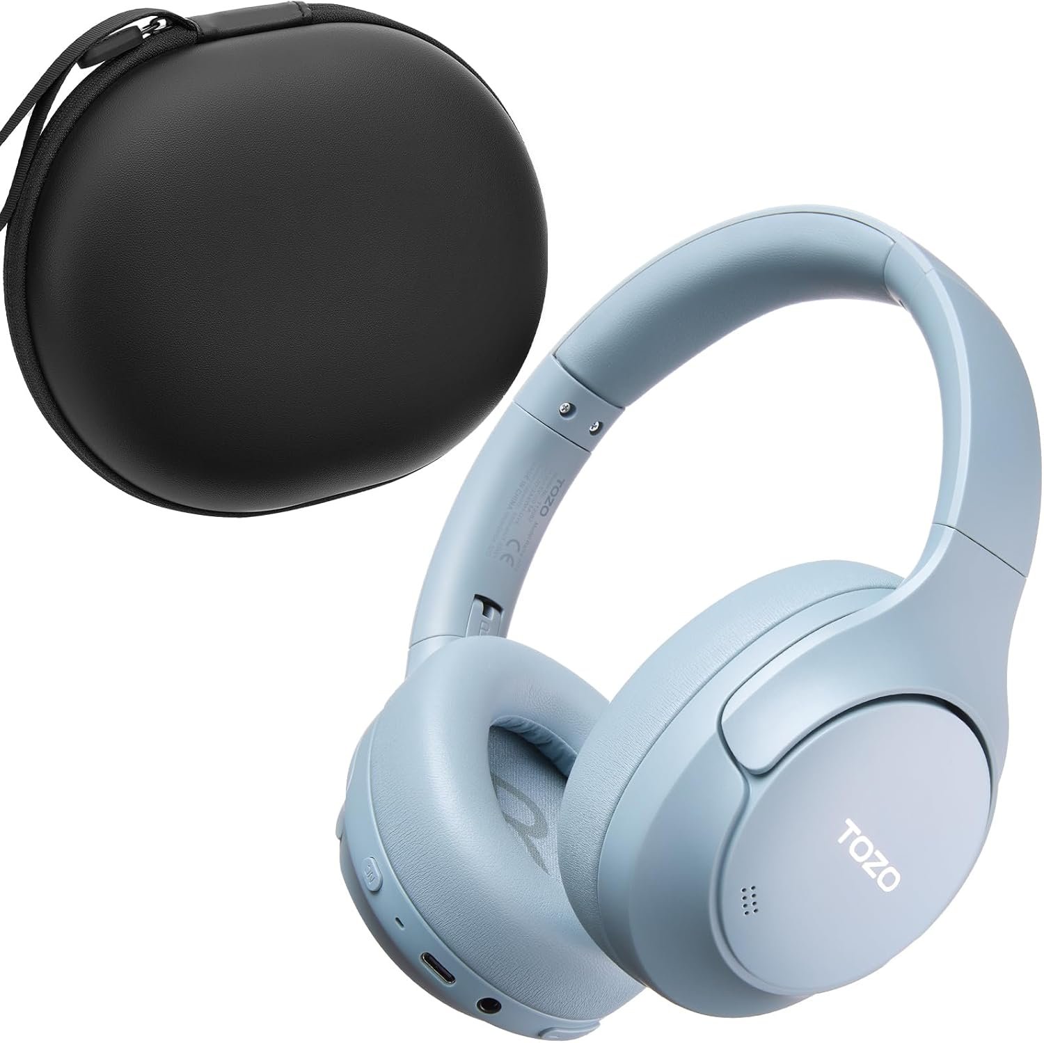 TOZO HT3 Hybrid Noise Cancelling Headphones, 90H Battery Life Wireless Over Ear Bluetooth 6.0 Foldable Headset, AI Voice Assistant with 5 Mics, Connect 2 Devices & Hi-Res Sound, 32 Audio EQ, with Case