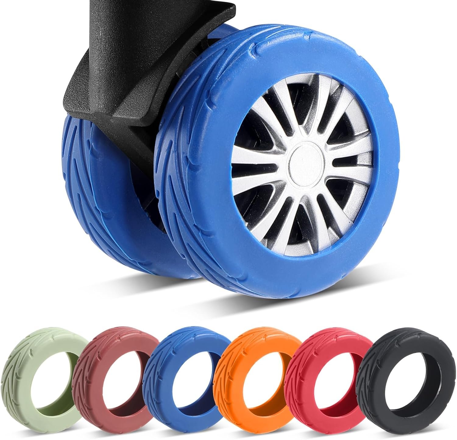 8 Pcs Upgrade Luggage Wheel Covers, Carry On Luggage Suitcases,Wear-Resistant, Anti-Noise, Silicone Wheel Protective Covers for 2-2.4″ Spinner Wheel,Essential Travel Accessories (Blue)