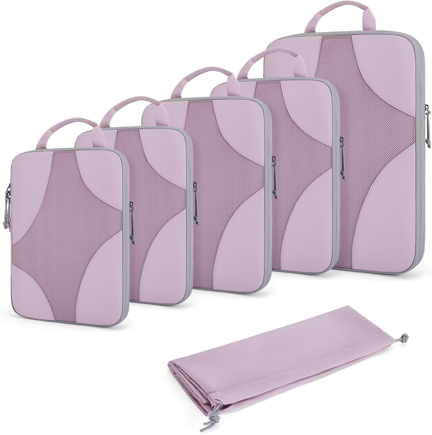BAGSMART Compression Packing Cubes for Travel, 6 Set/14 Set Compressible Luggage Organizer for Cruise Ship, Lightweight Travel Essentials (1L+2M+2S+Shoe bag+Drawstring bag+Toiletry bag+6Plastic bags)