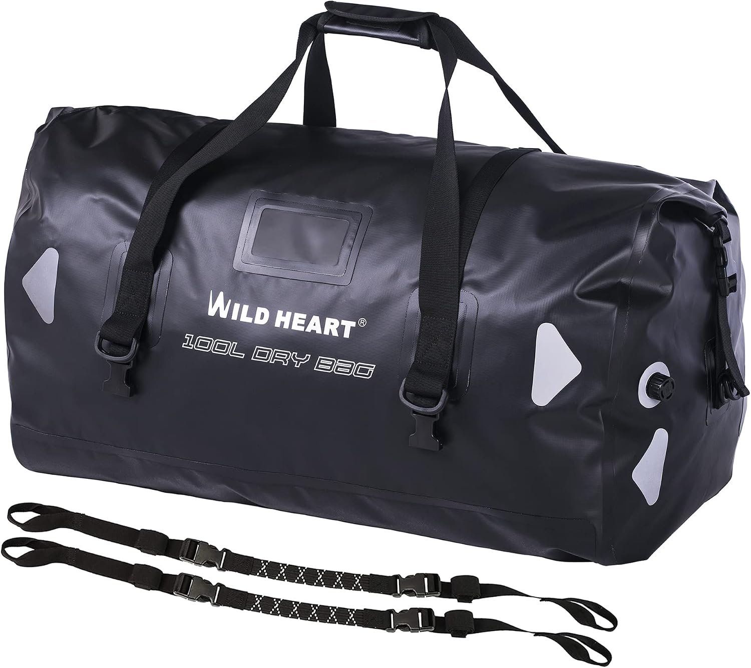 WILD HEART Waterproof Motorcycle Duffel Bag PVC500D Double-bottom With Rope Straps and Inner Pocket 40L 66L 100L for Kayaking, Camping, Boating,Motorcycle
