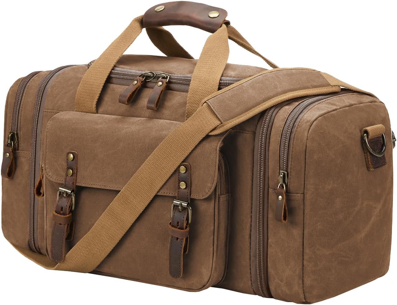 Waxed Canvas Duffel Bag 50L, Coffee | Waterproof, Travel, Overnight, Weekender