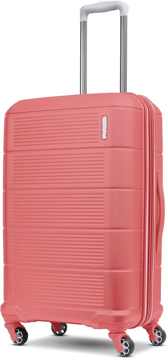 American Tourister Stratum 2.0 Expandable Hardside Luggage with Spinner Wheels, 24″ SPINNER, Soft Coral