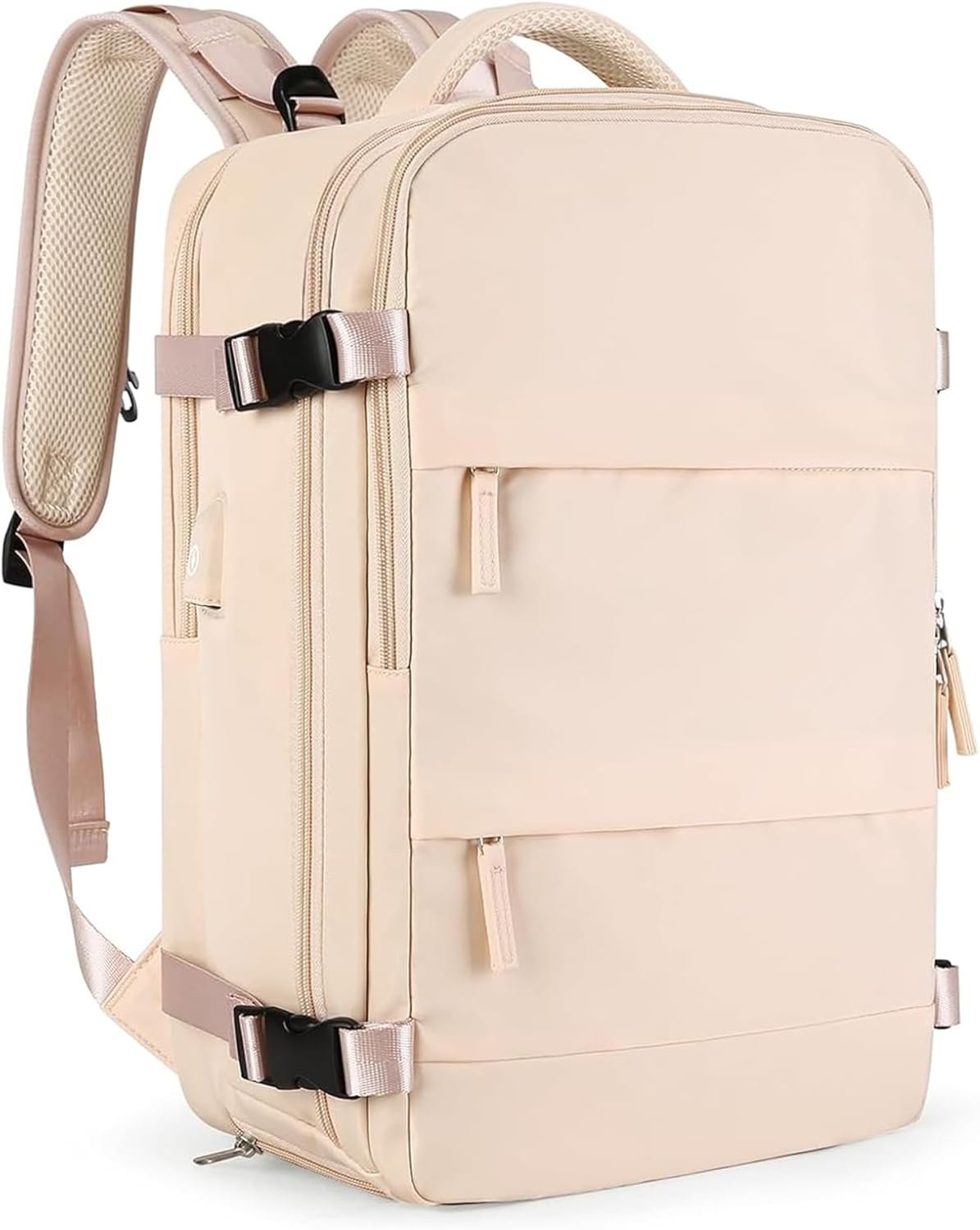 Farmer&Donkey Travel Backpack for Women Men, Waterproof Airlines Approved Carry On Backpack 15.6 Inch Laptop Backpack with USB Charging Port for Computer Bookbag for Business, School, Work(Beige)