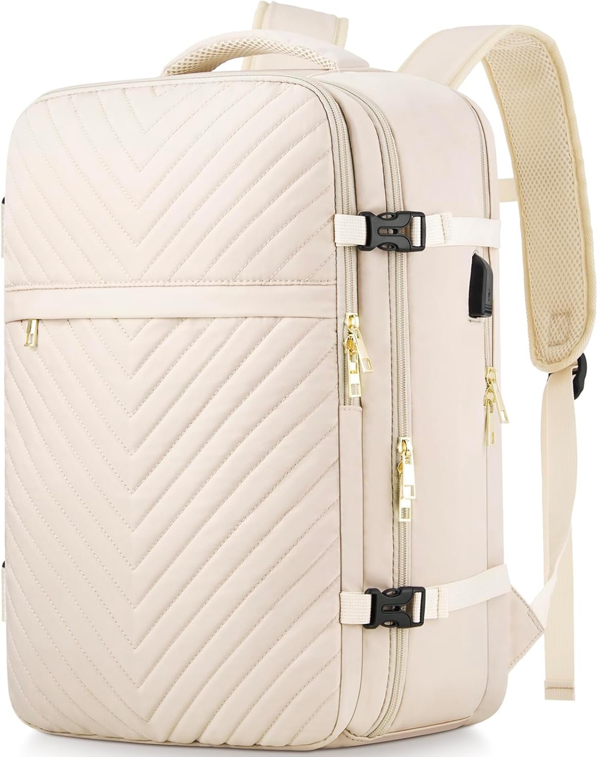 MOMUVO Carry On Backpack for Women,Flight Approved Large Travel Laptop Backpack Water Resistant Luggage Travel Bag for Weekender Business,Beige