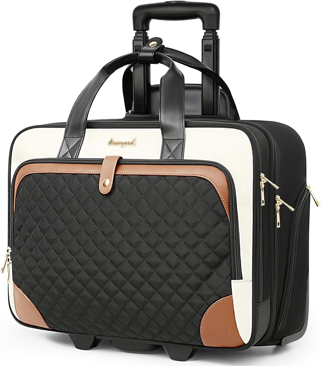 Arcoyard Rolling Laptop Bag, Rolling Briefcase for Women with Waterproof Pocket, 16 Inch Computer Bag, Underseat Carry On Luggage with Wheels for Work Travel Business, Lightweight Beige Brown