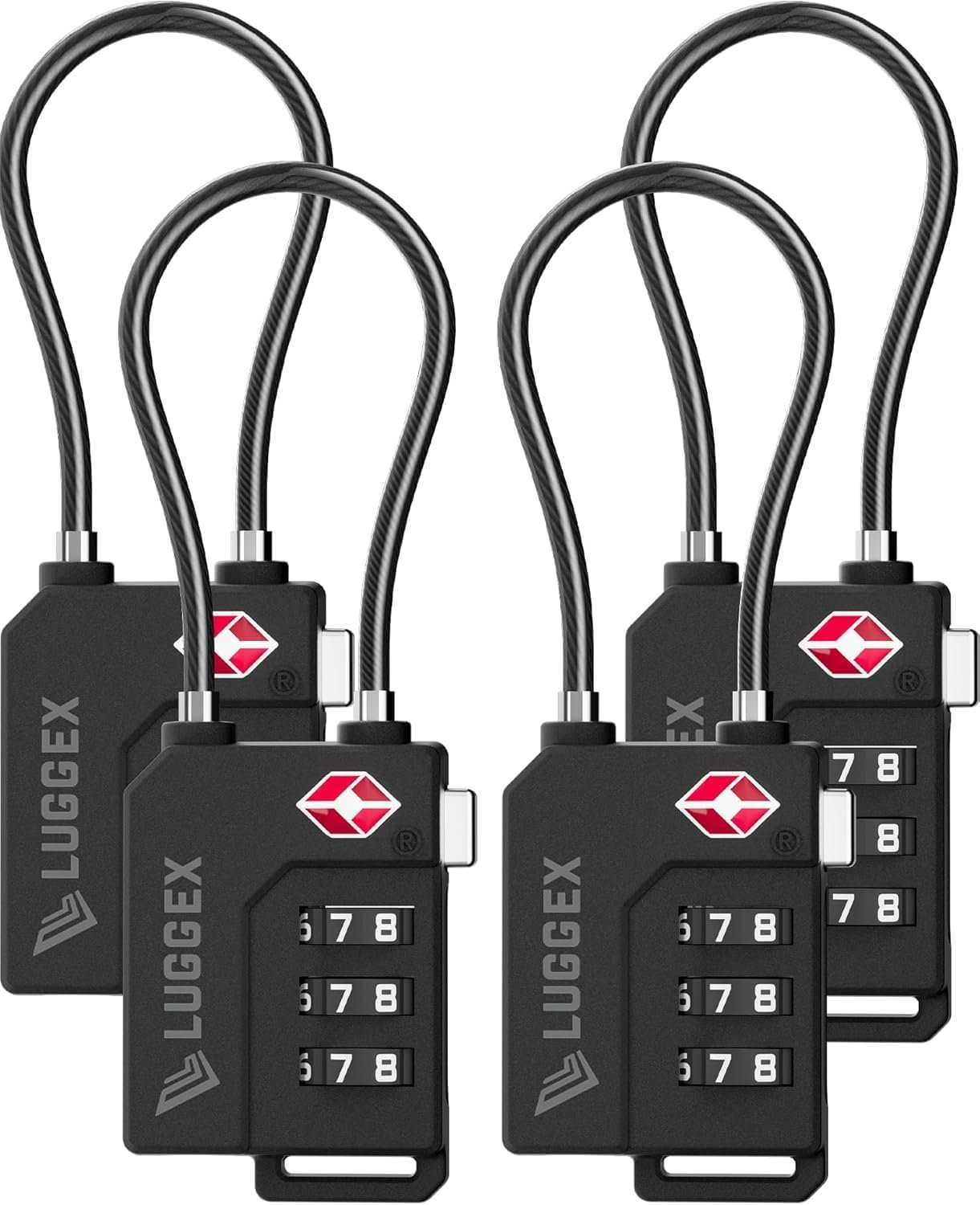 LUGGEX TSA Locks for Luggage, Suitcase Locks TSA Approved, Luggage Locks, Gift Box, Ease of Use & Durable(Black,4 Pack)