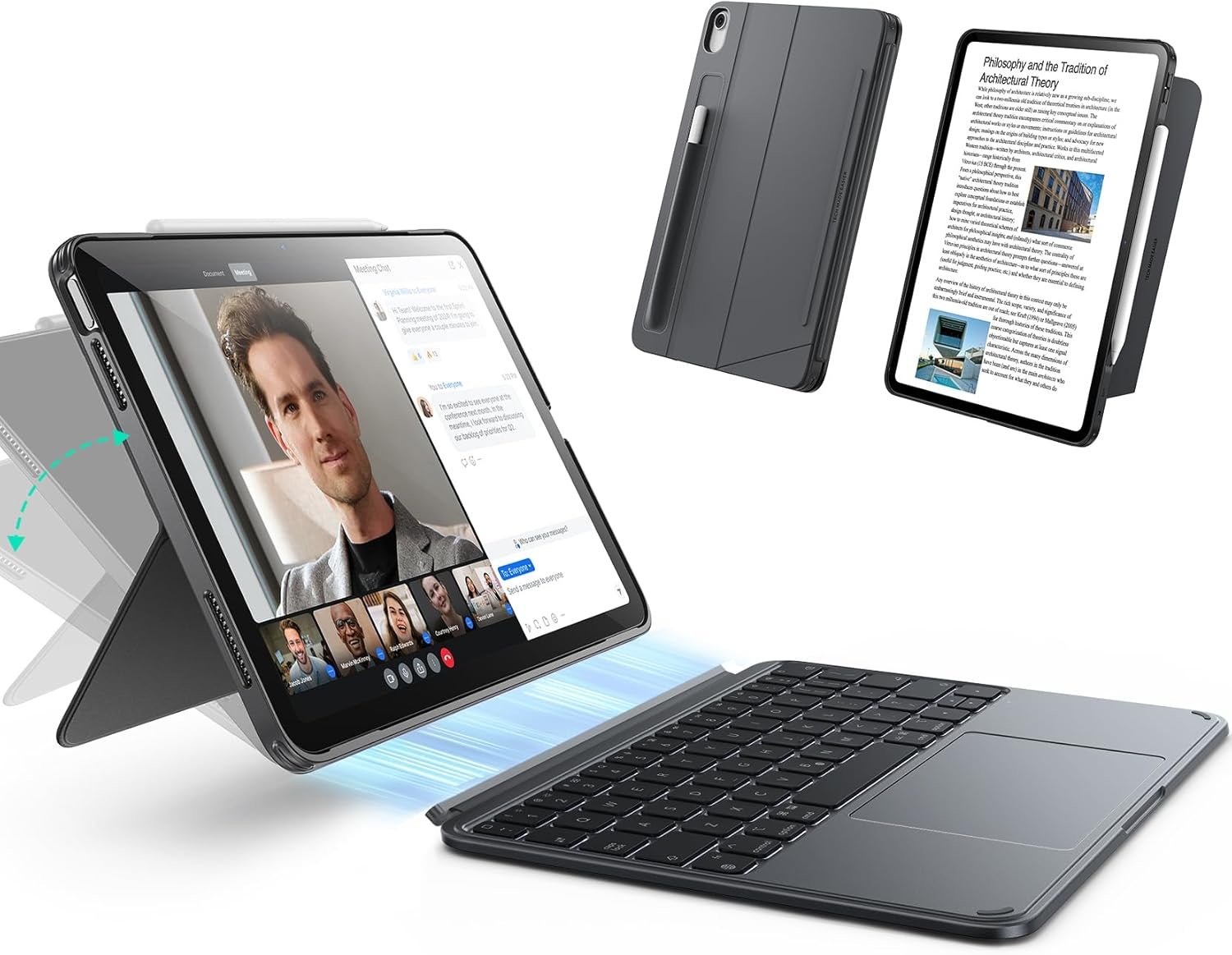 ESR for iPad 11″ (A16) 2025/10th Gen Case with Keyboard, Magnetic Detachable Keyboard, Portrait/Landscape Modes, Large Click-Anywhere Trackpad, Backlit Keys, Shift Series, Dark Gray