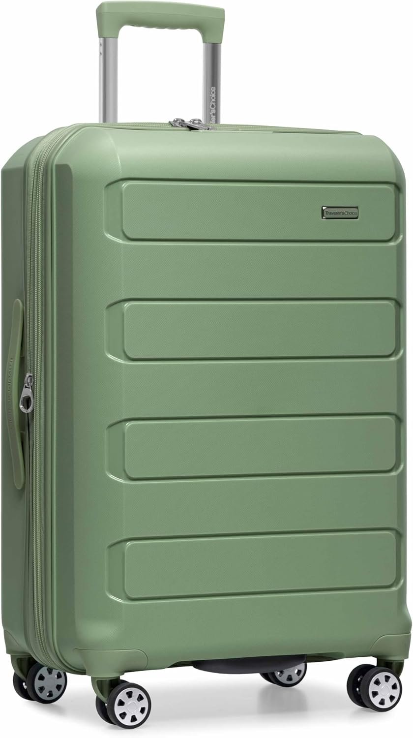 Traveler’s Choice Pagosa Hardshell Expandable Luggage with Spinner Wheels, Green, 27-Inch Medium
