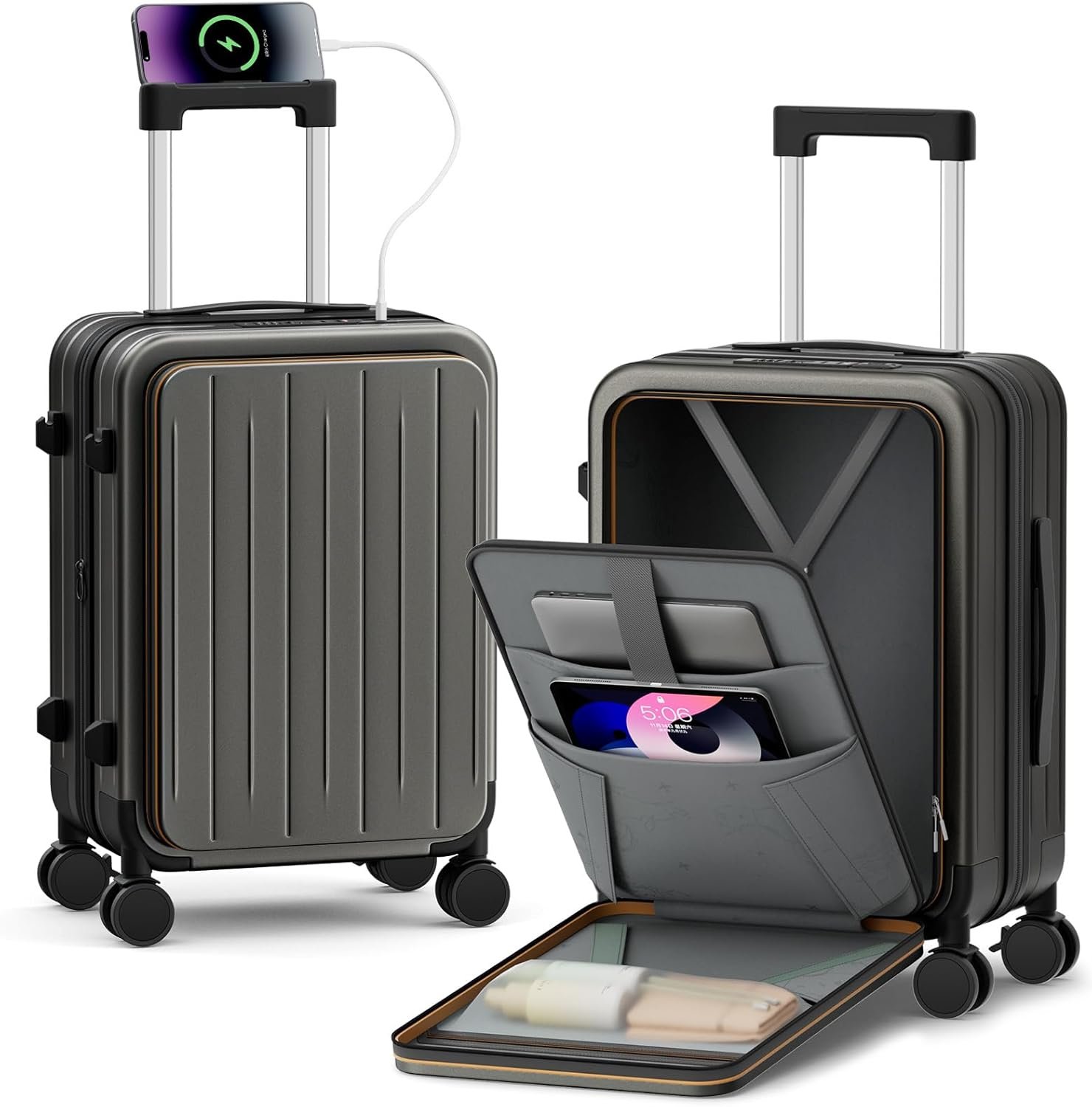 Carry On Luggage Airline Approved, 20 Inch Expandable PC HardShell Suitcase with Front Pocket, USB Charging Port, Hardside Case with Brake Spinner Wheels TSA Lock for Travel