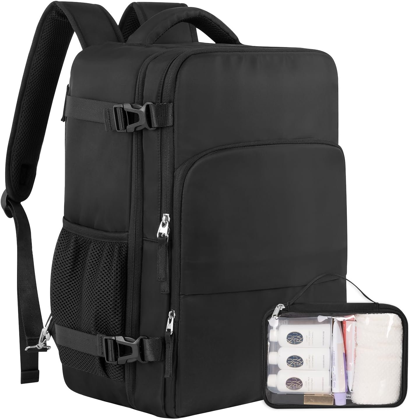Sinaliy Travel Backpack for Men Women, Airline Approved Carry on Personal Item Bag, Waterproof 16 Inch Laptop Backpack for Work, College School Business, Convertible Travel Bag with Wet Pocket, Black