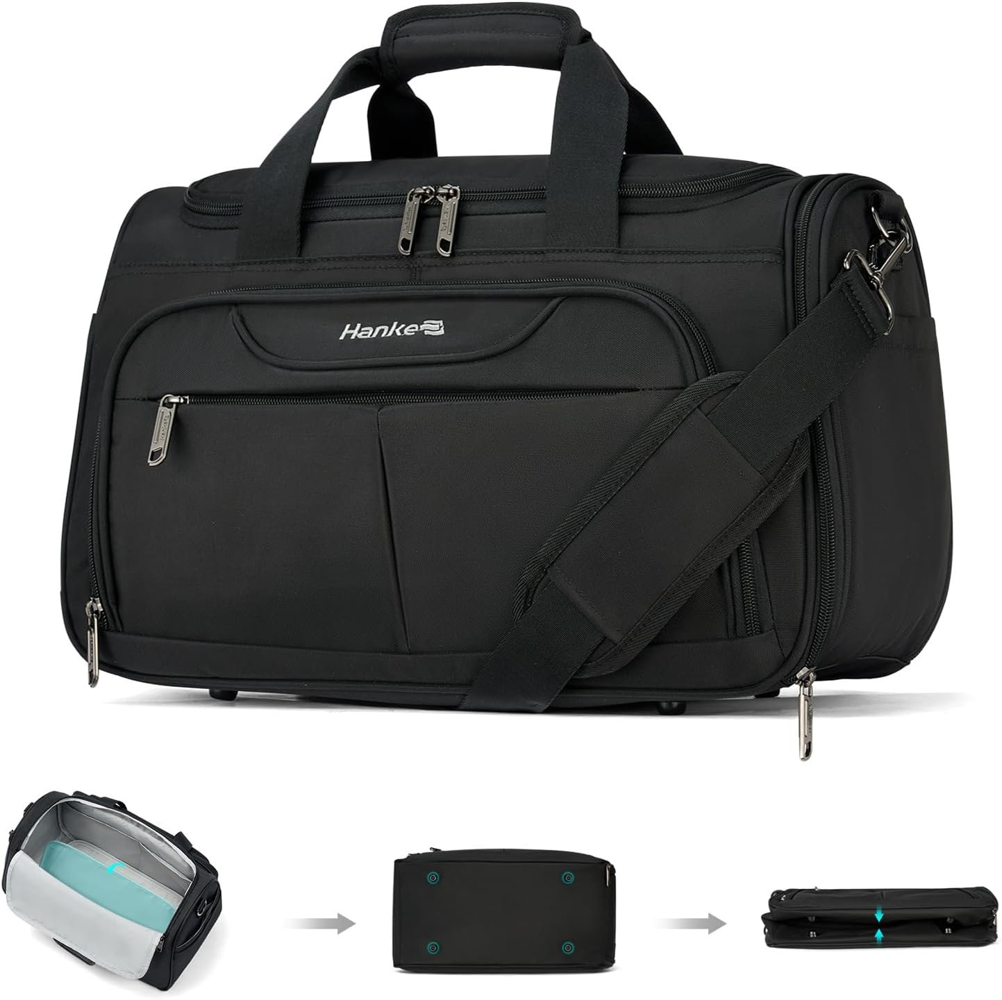 Hanke Underseat Carry On luggage Bags for Travel, Foldable Travel Bags for Women, Soft Lightweight Personal Item Travel Bag Small Carry On Bags for Airplanes, Travel Tote Bags for Women Men.（Black）