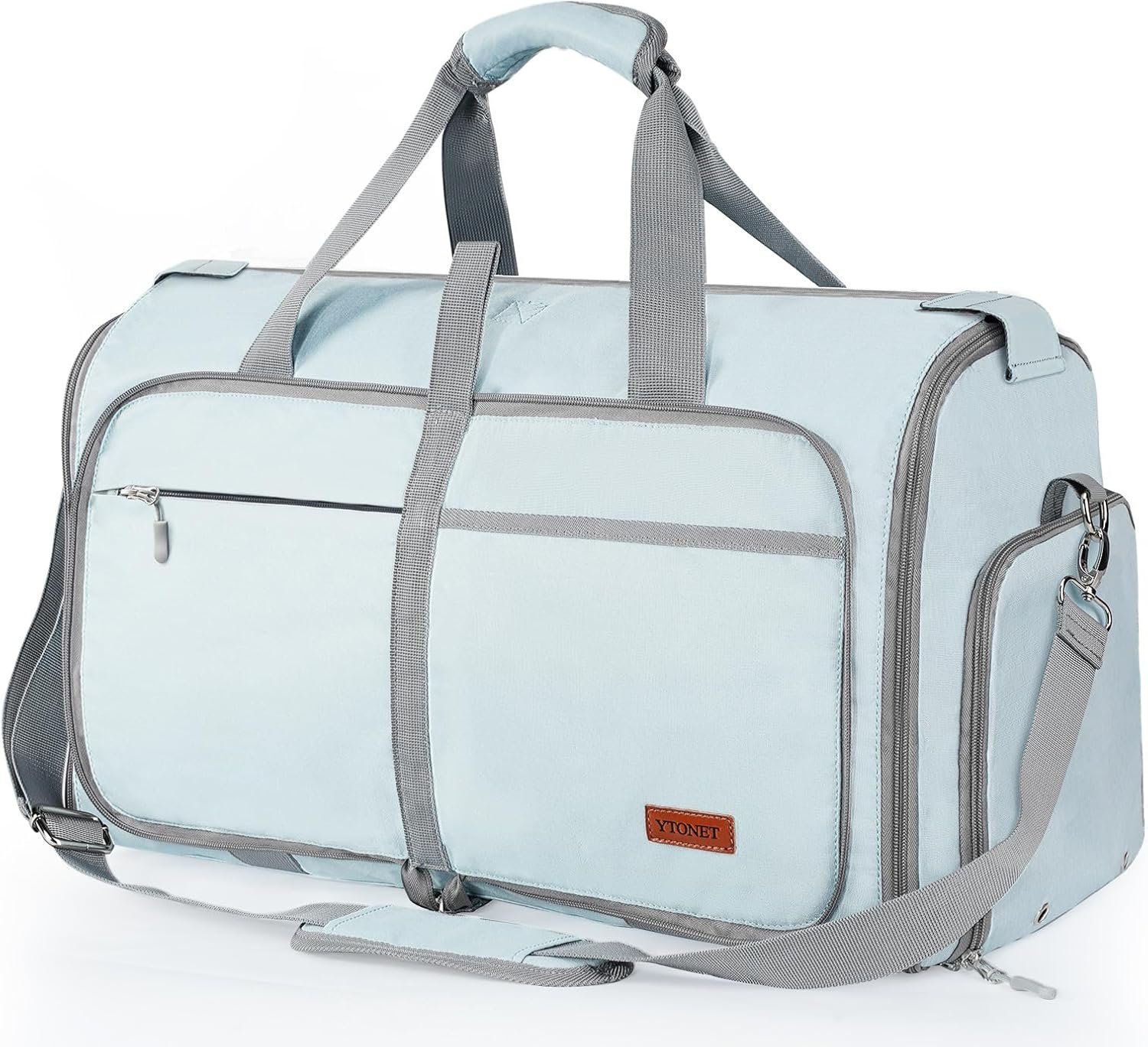 ‌Ytonet Foldable Garment Duffle Bags for Travel, Carry On Convertible Duffel Bag with Shoe Compartment & Water Resistant Fabric, 2-in-1 Hanging Suit Organizer, Mint Green