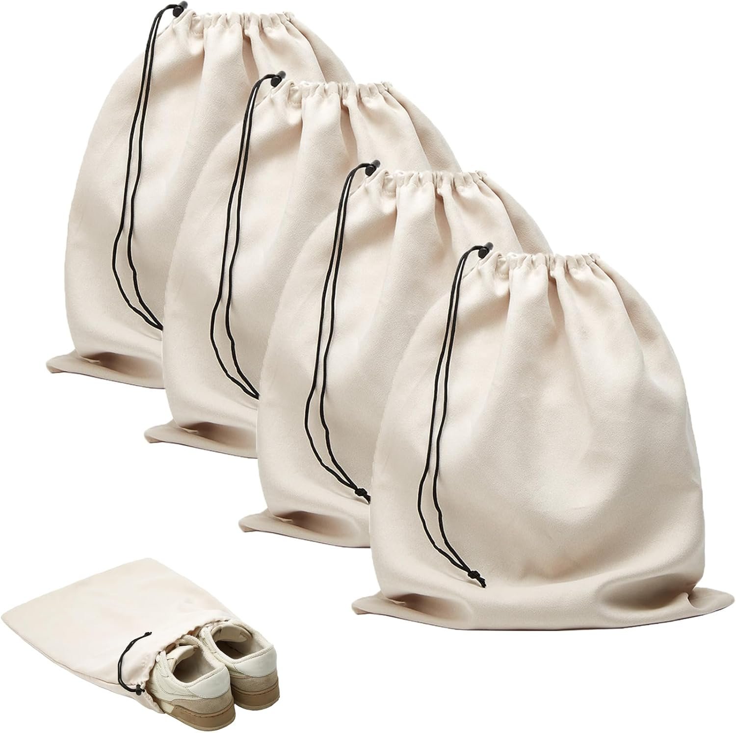 LAKE OF FIRE 4-Piece Travel Shoe Bags for Packing, 17.7″ x 13.8″ Dustproof Shoe Bags with Drawstring Closure,Washable & Reusable(Beige)
