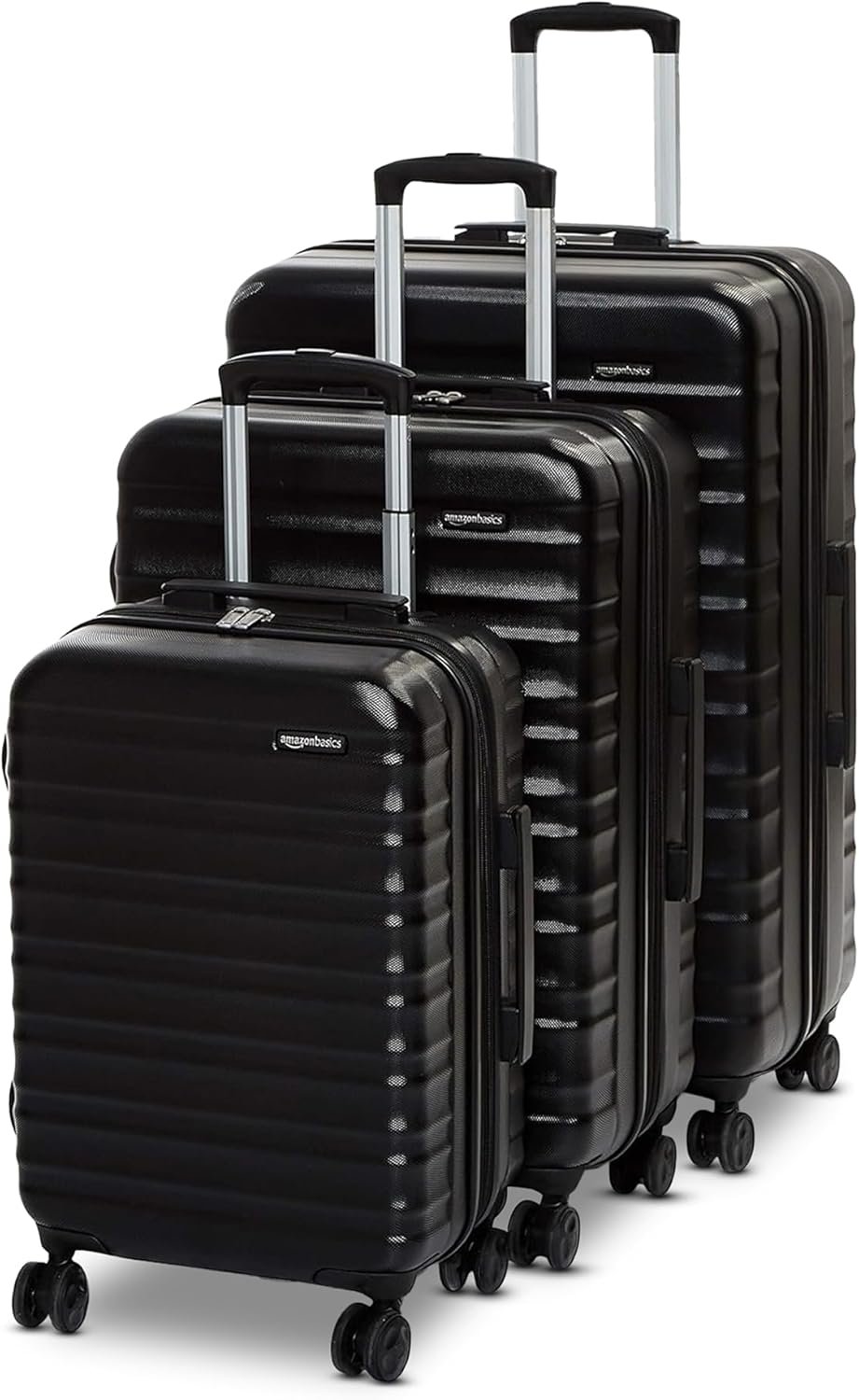 Amazon Basics 3-Piece Hardshell Luggage Set (21″, 26″, 30″), Scratch-Resistant Expandable Suitcases with Multi-directional Wheels and Telescoping Handle, Black