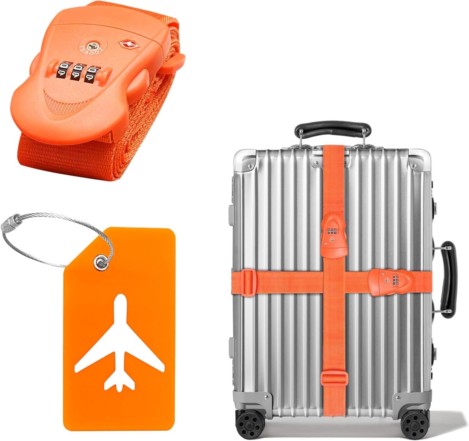 Luggage Straps with TSA Combination Lock and Luggage Tags Set, Luggage Straps for Suitcases – Portable Suitcase Straps and Luggage Belt