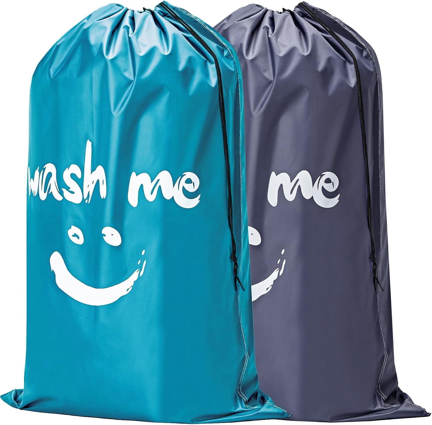 HOMEST 2 Pack XL Laundry Bags 28″ x 40″, Extra Large Dirty Clothes Organizer Holds 3-4 Loads, Machine Washable Drawstring Laundry Bag for Dorm, Camp, Laundromat, Family, Travel, Gray & Sky Blue