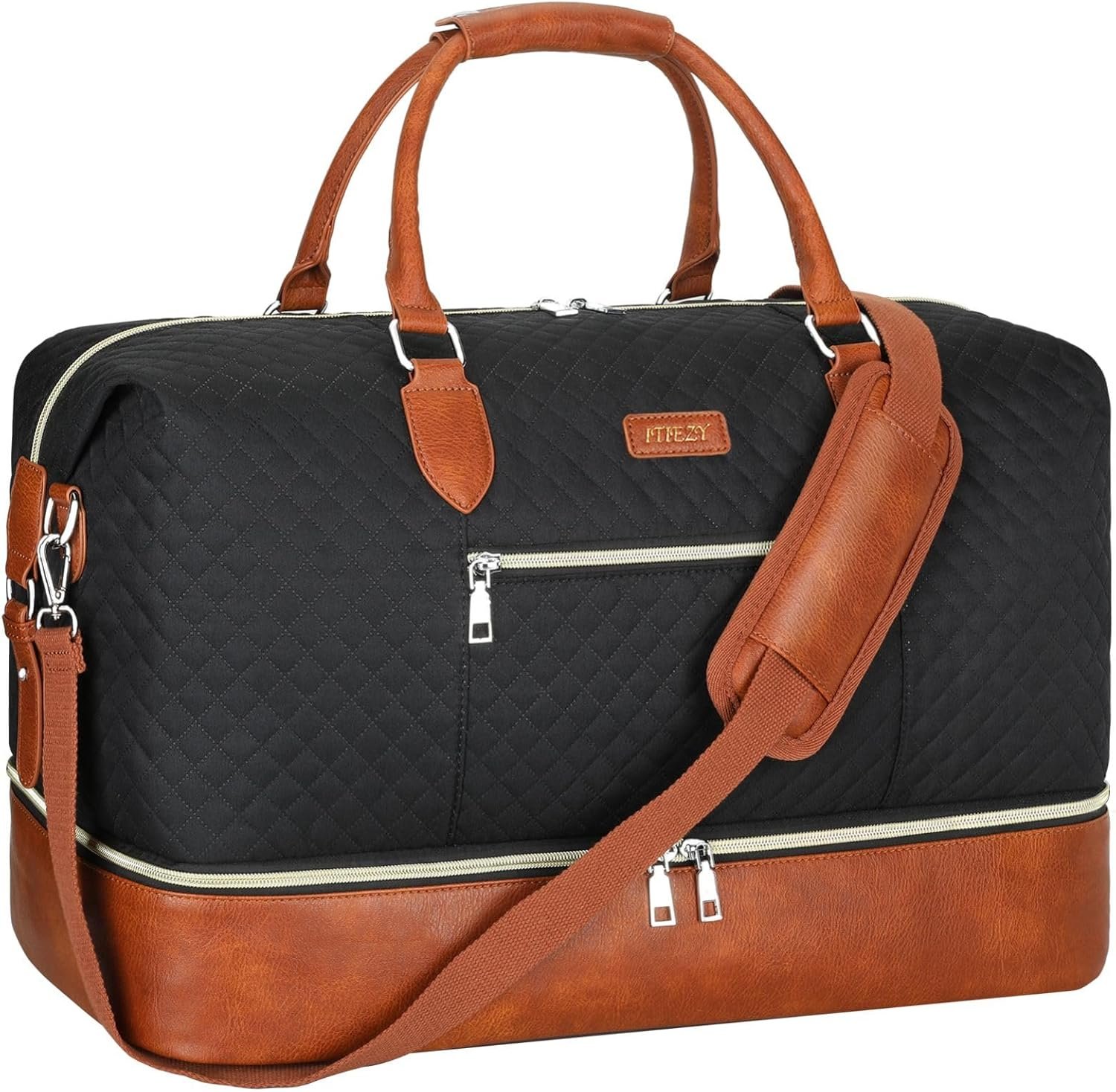 ITIEZY Weekender Overnight Bag for Women – Large Travel Duffel Bag with Shoe Compartment, Gym Duffel Bag Hospital Bag Carry On Tote Bags for Airplanes with Crossbody Bag Toiletry Bag 3Pcs Set