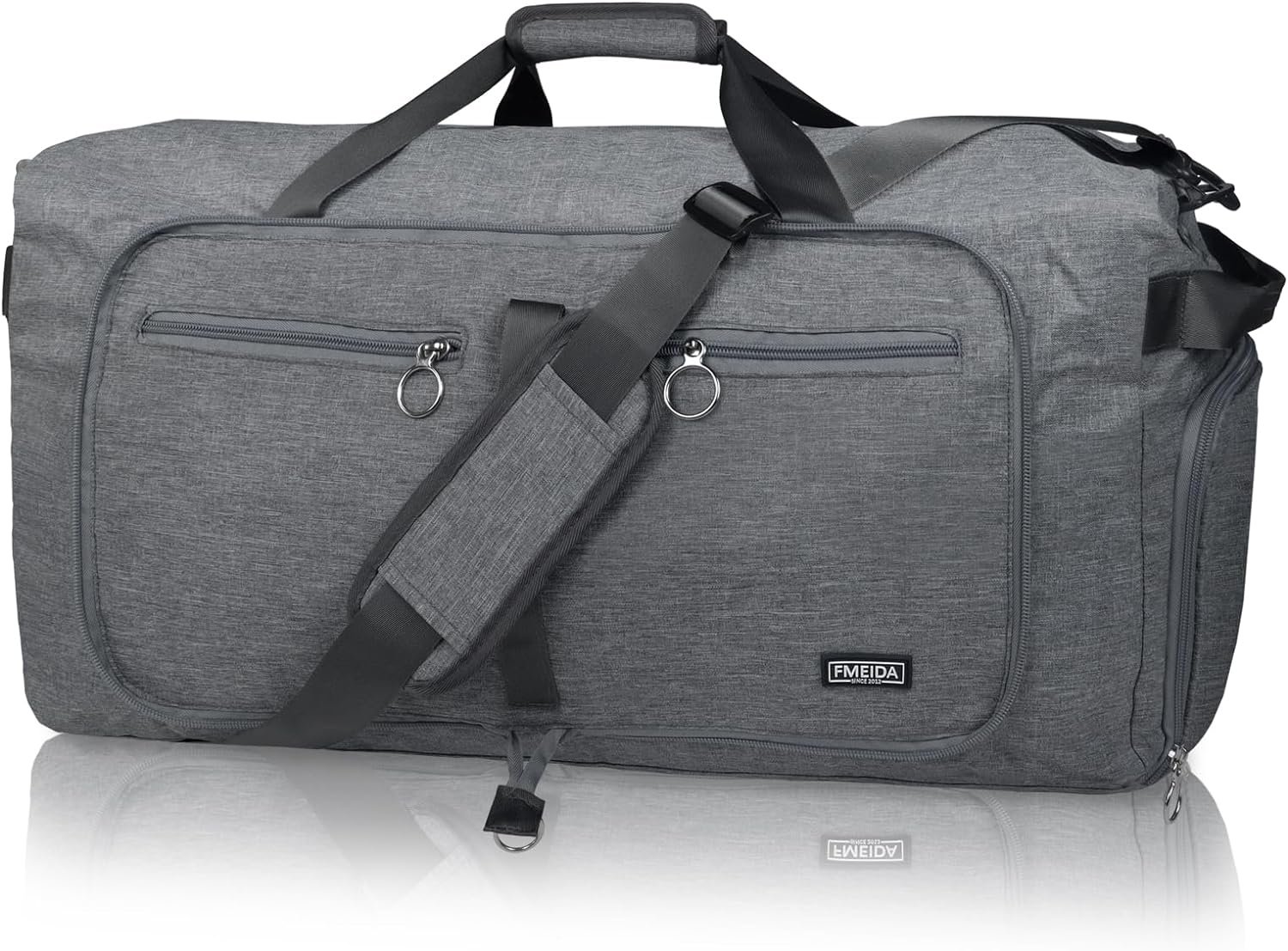 Fmeida 65L Duffle Bag with Shoes Compartment, Foldable Travel Duffel Bags for Men Women, Large Packable Travel Bag Water Repellent & Tear Resistant (Gray)