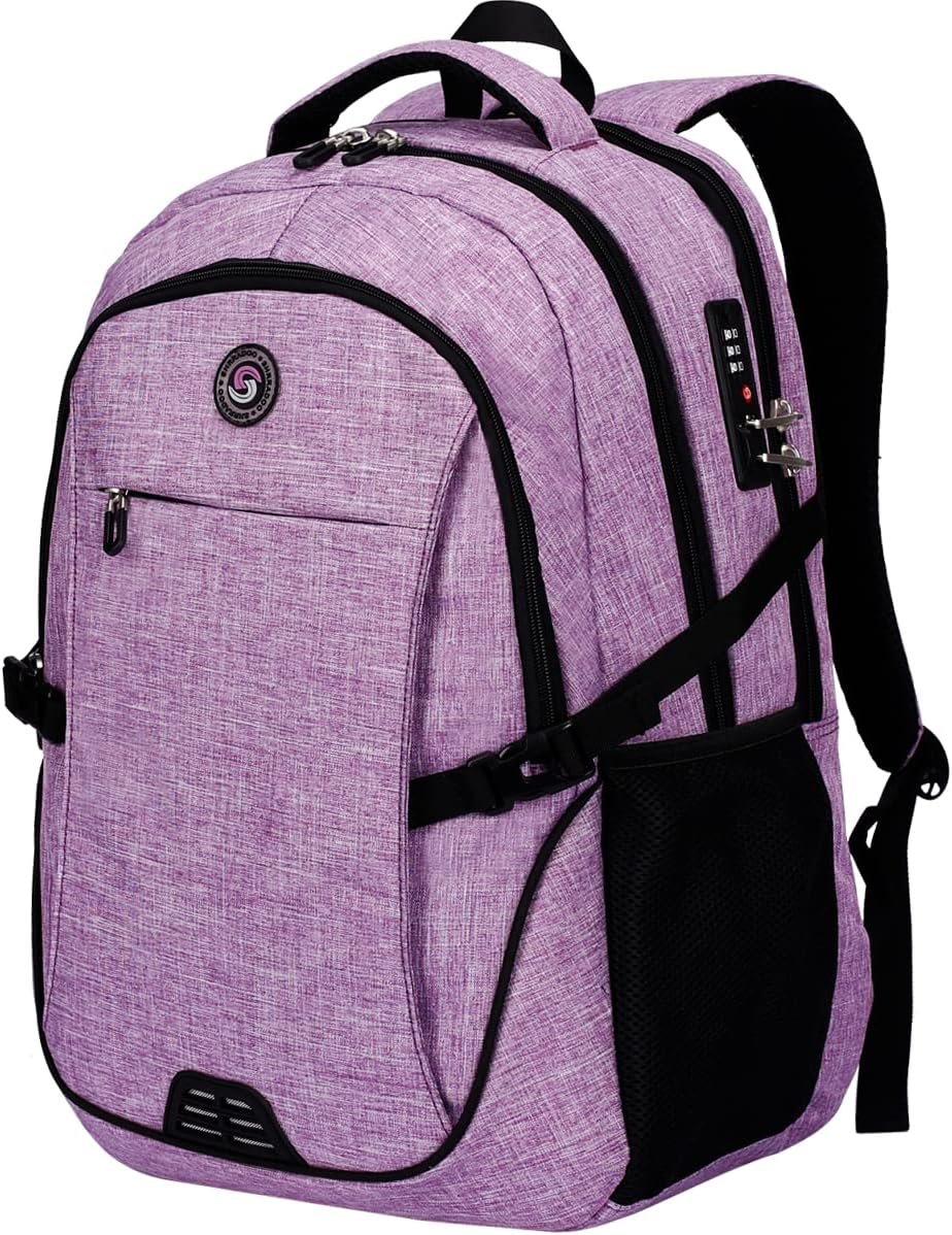 SHRRADOO Anti Theft Laptop Backpack Travel Backpacks with Combination Lock for Women Men College Backpack Computer Bag Fits 17 Inch Laptop,Purple