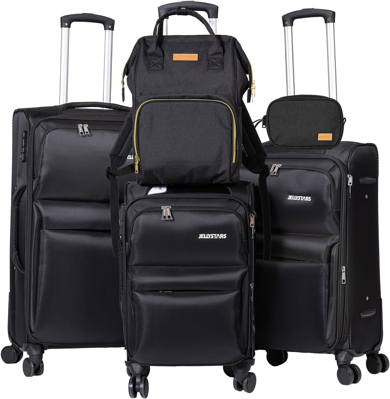 Luggage 5 Piece Suitcase Expandable Luggage Set, Lightweight Carry-Ons Travel Suitcase Sets with Smooth Universal Spinner Wheels TSA Approved Lock (Black, 20in/24in/28in)