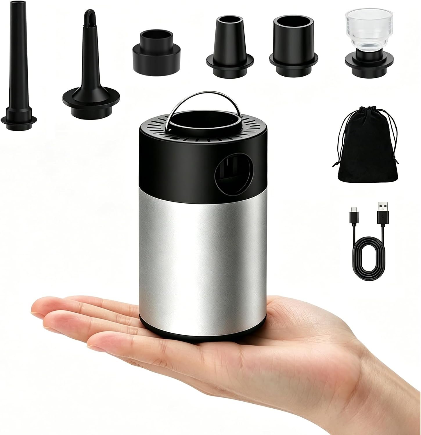 Philorn Portable Air Pump for Inflatables – 5200mAh Rechargeable Battery, 5-6 kPa Inflation/Deflation Electric Pump with 6 Air Nozzles, Suitable for Camping, Pool and Home