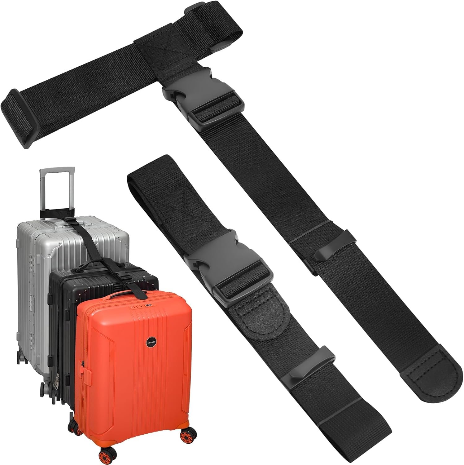 BILIONE Luggage Connector Straps, Suitcase Straps to Connect 3 Suitcases ＆ Add A Bag, Luggage Straps for Suitcases Adjustable Buckle Belt (Black, 2 Pack)