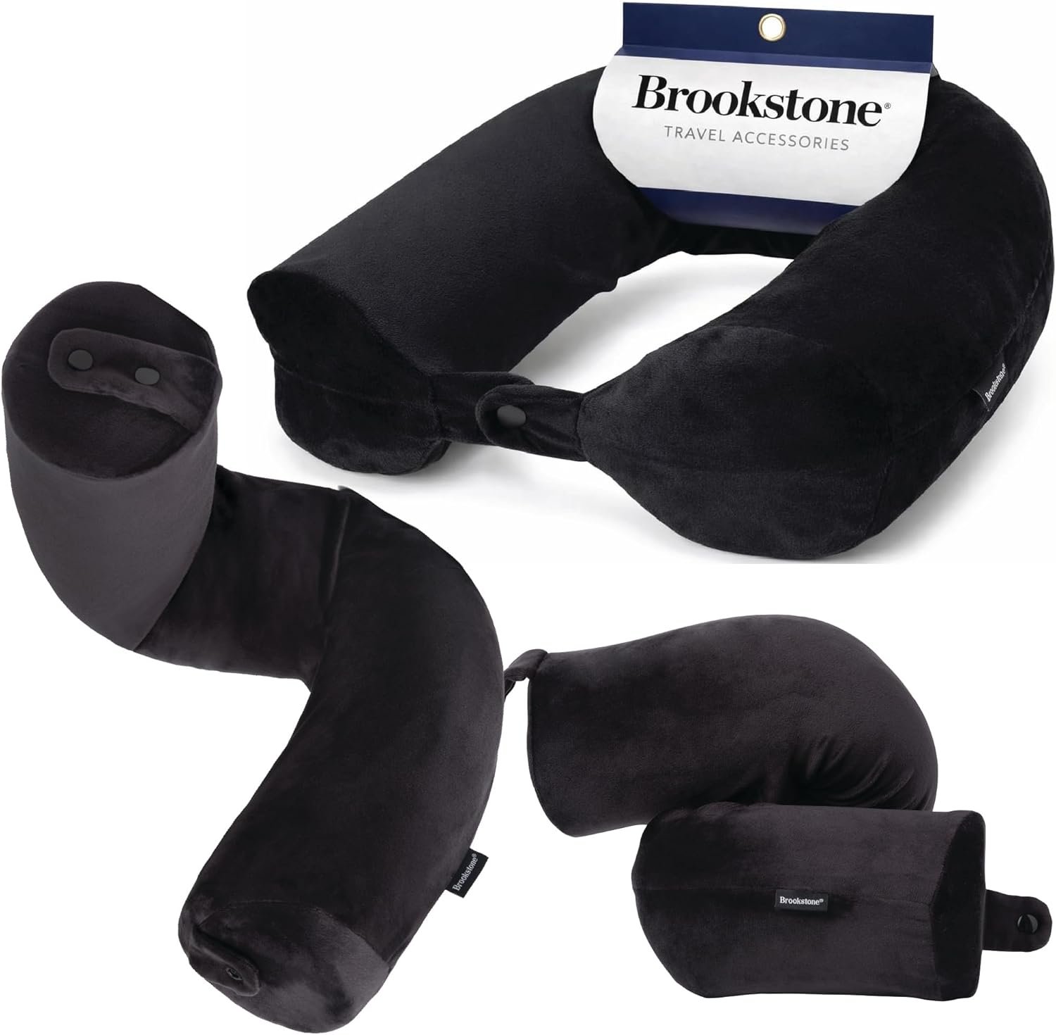 Brookstone Free Form Travel Pillow – Lightweight Flexible Memory Foam Travel Neck Pillow for Sleeping, Car, Airplane & Travel Support, Size: One Size, Black