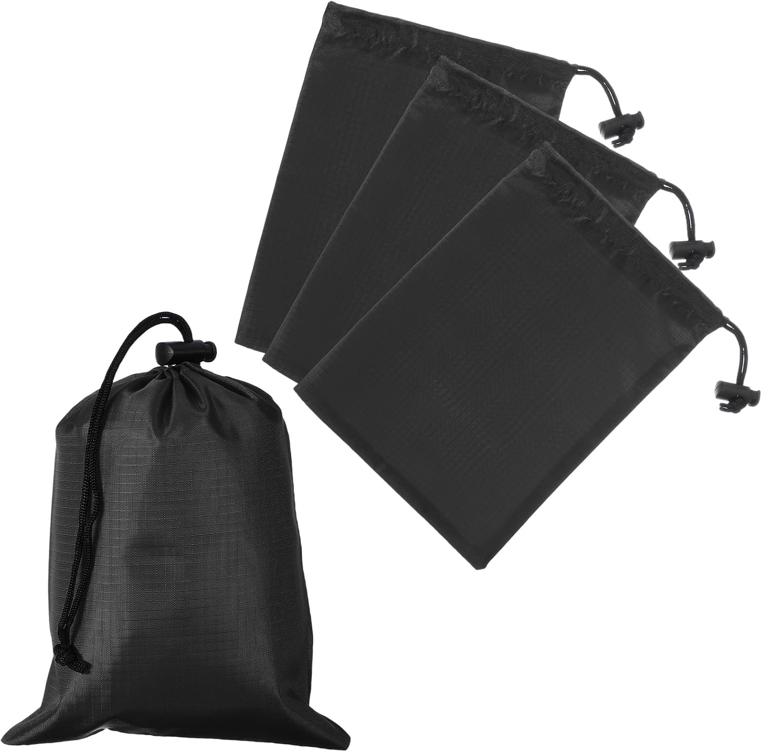 Drawstring Bag with Toggle, Stuff Sack String Waterproof Travel Storage Bags Cinch Stuff Pouch -Fitting for (Gym/Traveling/Hiking/Yoga/Office/Shoes) 6 x 8 & 4 Pack & Black