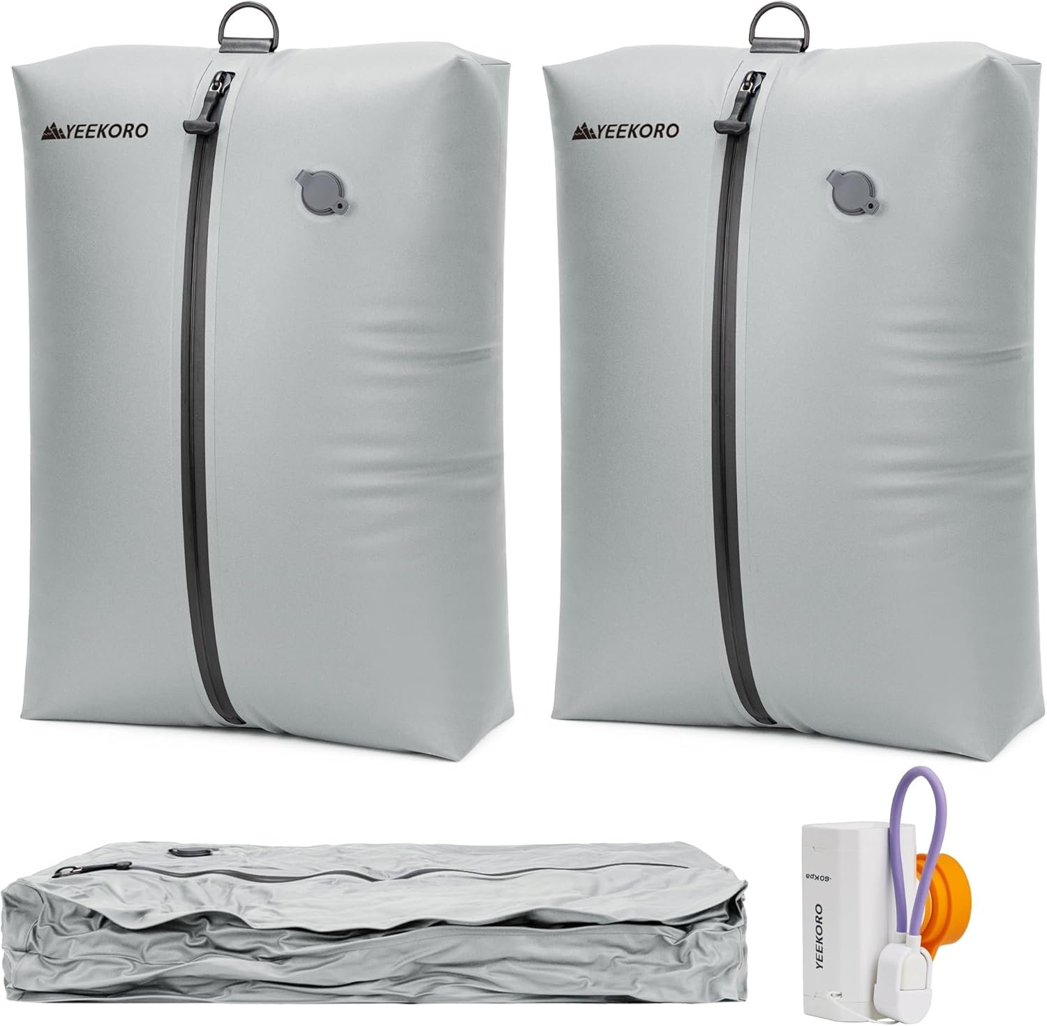 Vacuum Bag for Travel, Professional IPX8 Waterproof Reusable Vacuum Compression Bags for Travel Suitcases, Durable Space Saver Bag(2 PACK TPU Gray,With Pump)