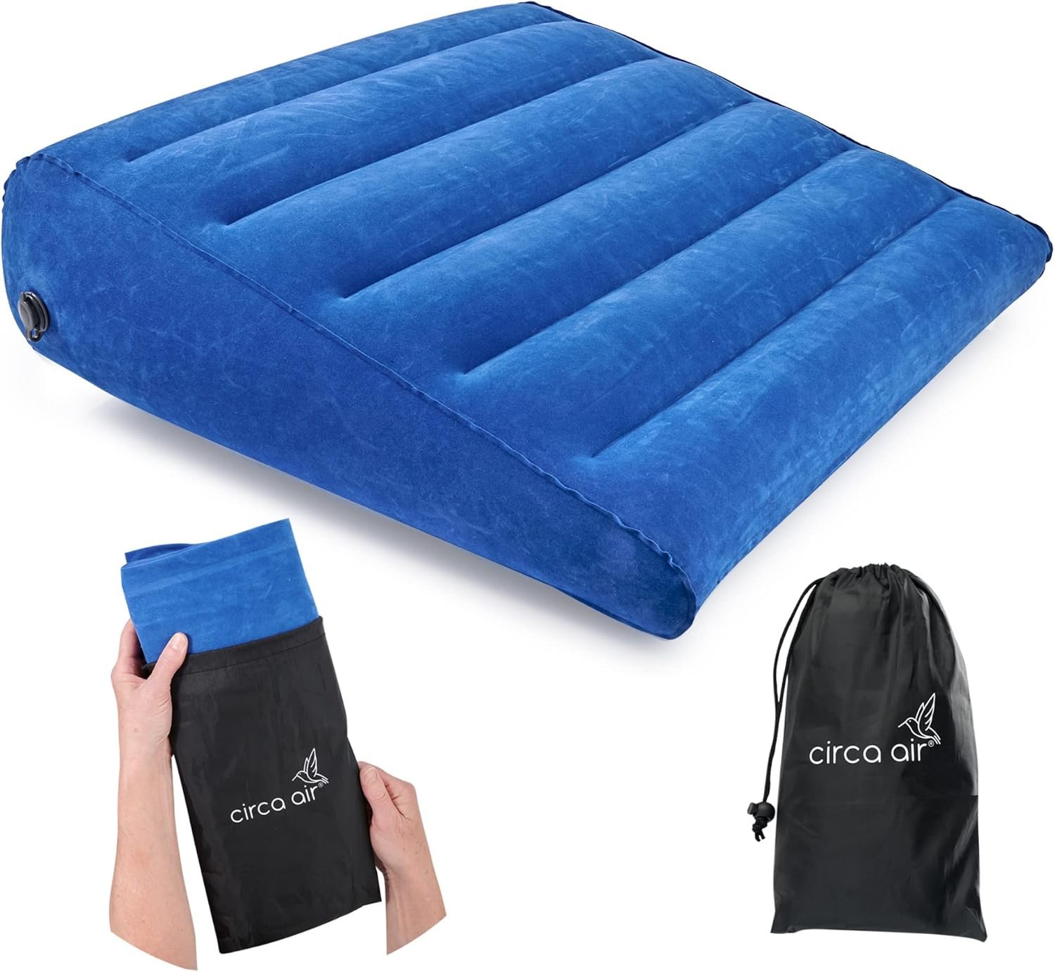 Circa Air Inflatable Wedge Pillow for Traveling – Travel Wedge Pillows for Sleeping in Bed, Acid Reflux, Sleep Apnea, Snoring for Back, Leg Elevation – Blow up Knee Pillow