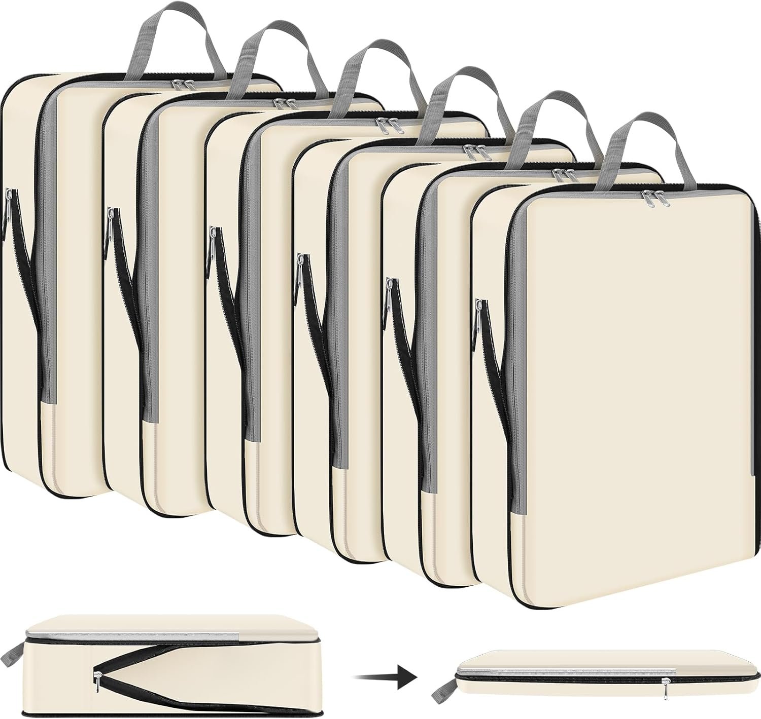 Hosuly 6 Pcs Large Ultralight Compression Packing Cubes for Travel 17.3 x 12.6” XL Large Expandable Luggage Storage Organizers for Save Space Family Long Trips (Beige)