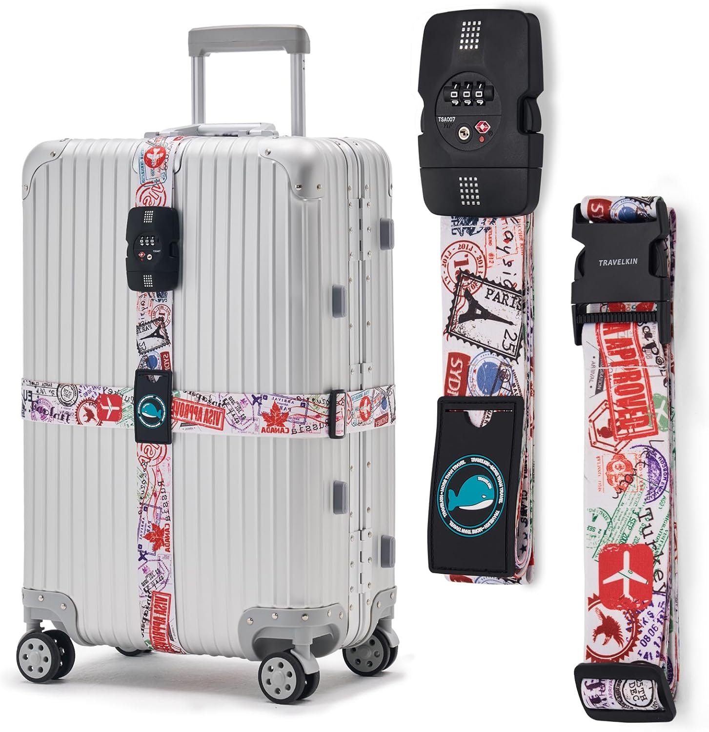 Travelkin Luggage Straps TSA Approved – Adjustable Cross Suitcase Straps with TSA Lock, Reinforced Buckle, Unique Pattern – Secure Heavy Duty Luggage Straps for Travel (Journey)
