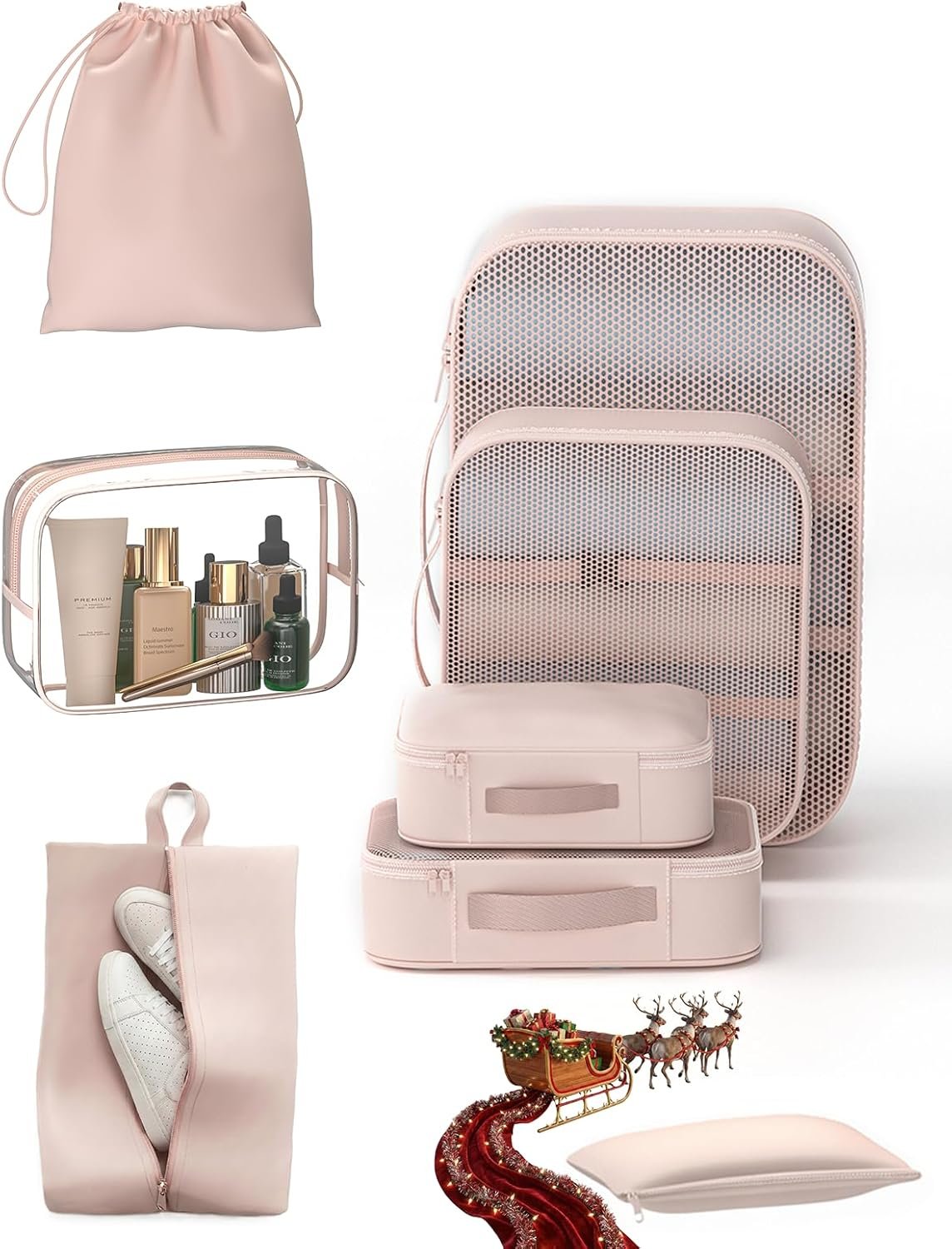 8 Set Packing Cubes for Travel with Clear Toiletry Bag, Durable Luggage Packing Organizers, Carry-On Accessories, TSA Approved See-Through Cubes, Space-Saving Storage Bags, Gifts for Women