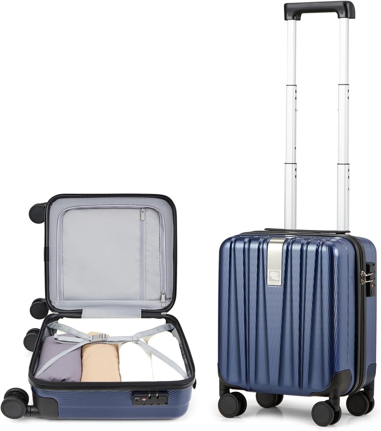 Hanke 14 Inch Underseat Carry On Luggage, Lightweight Hard Shell Rolling Mini Suitcase, Portable Small Travel Bag Gift for Travel Business Trip (Dark Blue)
