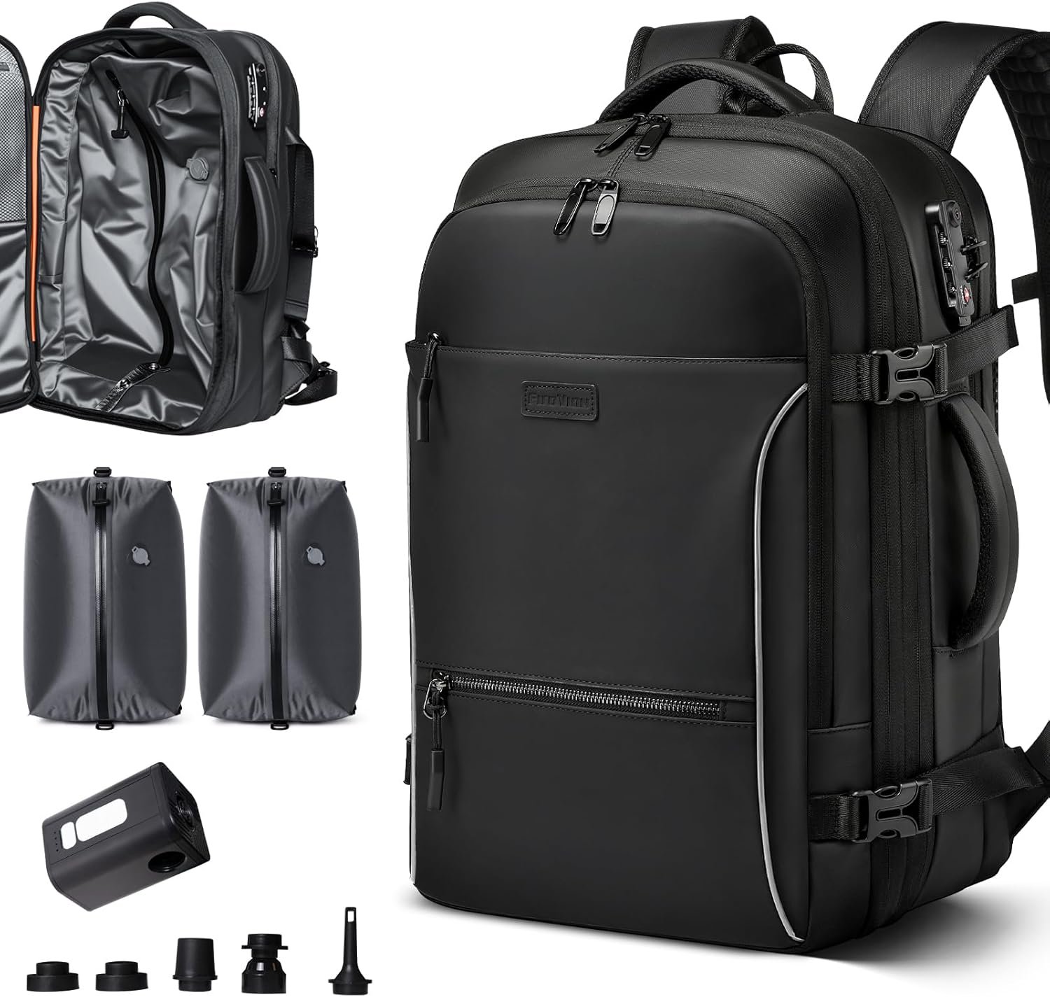 Vacuum Backpack Travel, 70L Expandable Carry On Backpack With Compression System, 2 Detachable TPU Vacuum Bags, TSA Lock, Water-Resistant, Fits 16″ Laptop for Business & Travel