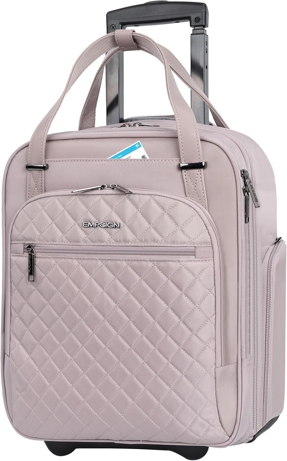 EMPSIGN Underseat Carry On Wheeled – 16″ Carry on Bag with Wheels Multi-functional Lightweight Rolling Bag Overnight Weekender Small Suitcase for Women Men Travel Business, Dusty Pink