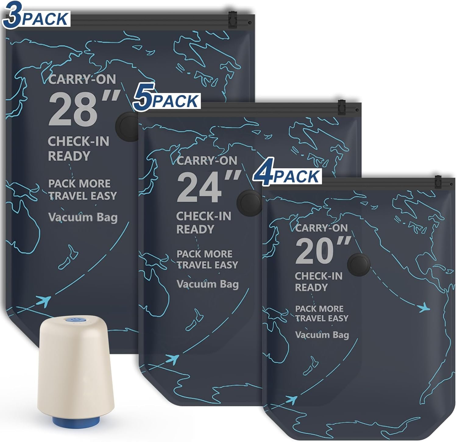 12 Pack Vacuum Seal Bags for Clothing Travel with Electric Pump (3 Large 28″, 5 Medium 24″, 4 Small 20″) Heavy Duty 0.08mm Travel Vacuum Bags for Luggage & Moving, Reclaim 80% Space