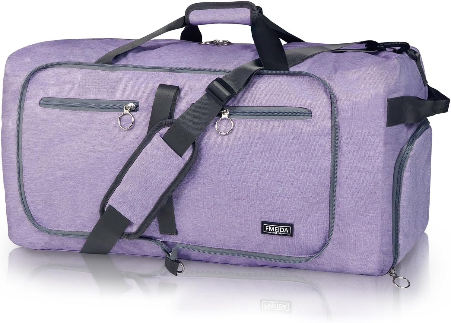 Fmeida 65L Duffle Bag with Shoes Compartment, Foldable Travel Duffel Bags for Men Women, Large Packable Travel Bag Water Repellent & Tear Resistant (Purple)