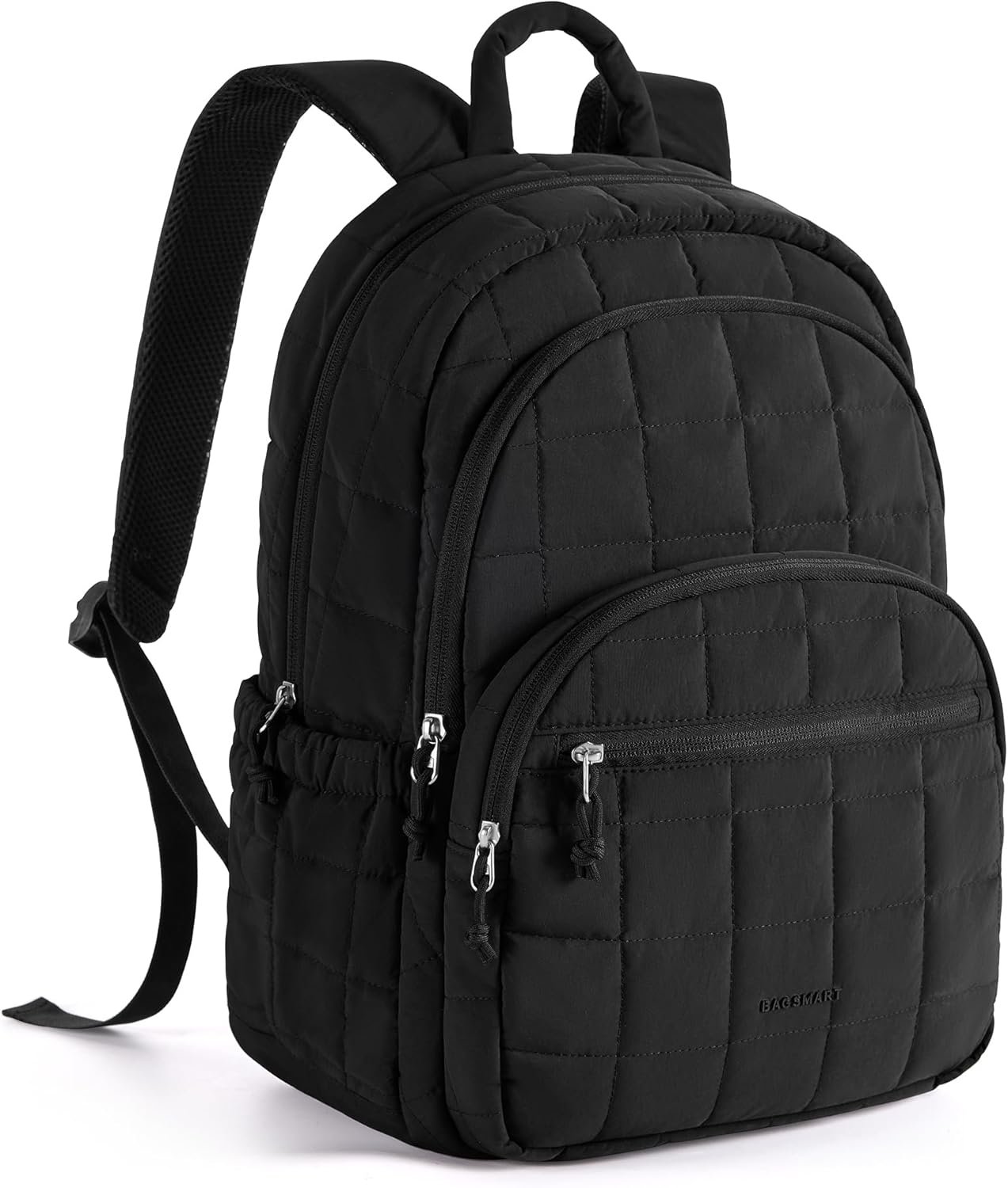 BAGSMART College Laptop Backpack, Travel Backpack for Women, Quilted Casual Daypack, Water-Resistant Bookbag for 15.6 Inch Laptop, Black
