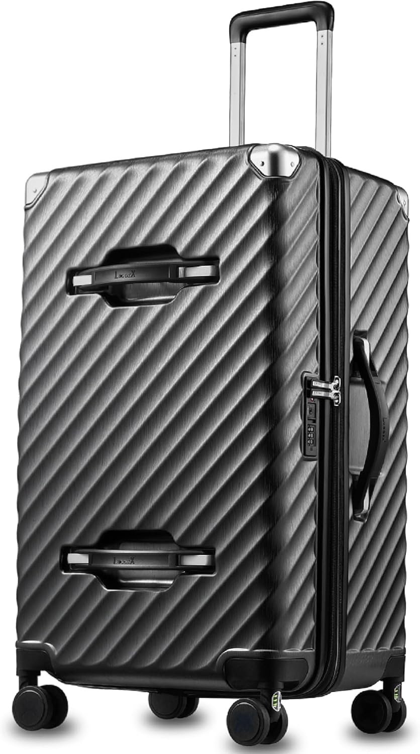 LUGGEX Trunk Luggage,KVT Expandable PC Hard Shell Large Checked 28 Inch Suitcase with Shock – Absorbing Wheels & TSA Lock(EX-Pro,Charcoal Metallic,28 inch,91L-105L)