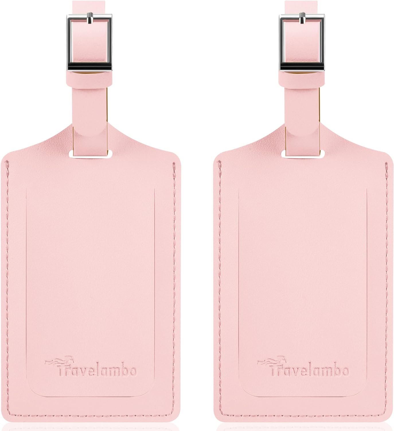 Travelambo Luggage Tags for Suitcases Faux Leather Privacy Protection 2 Pack Bag Tags Travel Accessories Essential, Light Pink