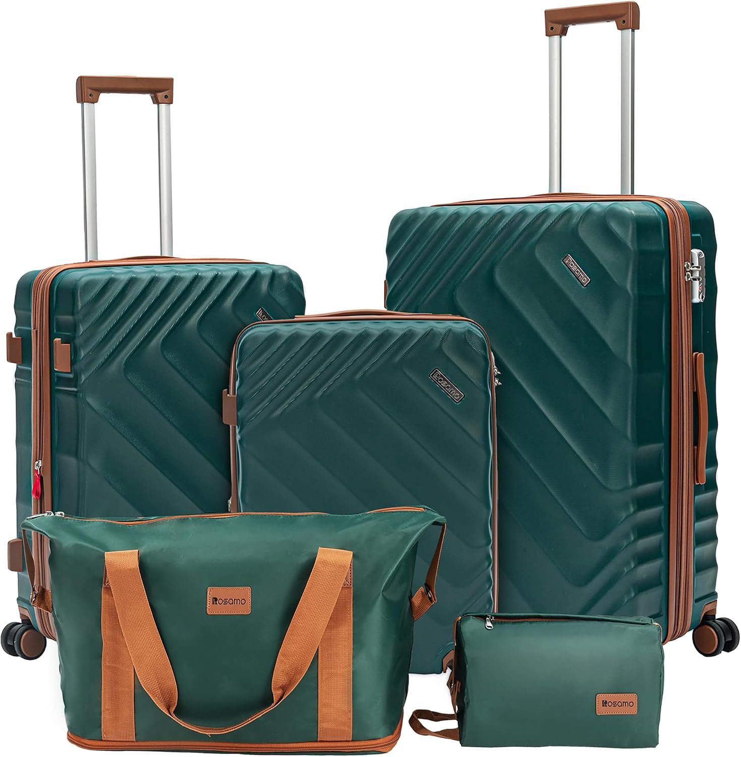 Rosamo 5 Piece Luggage Set Expandable Hardside, 20/24/28in Suitcases with Matching Travel Bags, 22x14x9 Airline Approved Carry On, TSA Lock, Spinner Wheels, ABS+PC