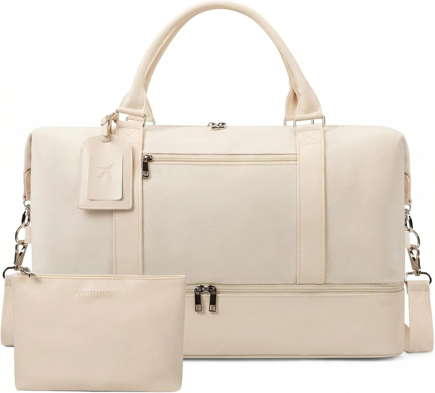 Women’s Weekender bag Travel Duffel Bag with Shoe Compartment 21-inch Airline-Approved Carry-On, 2-Piece Overnight Bag Set Personal Item Luggage